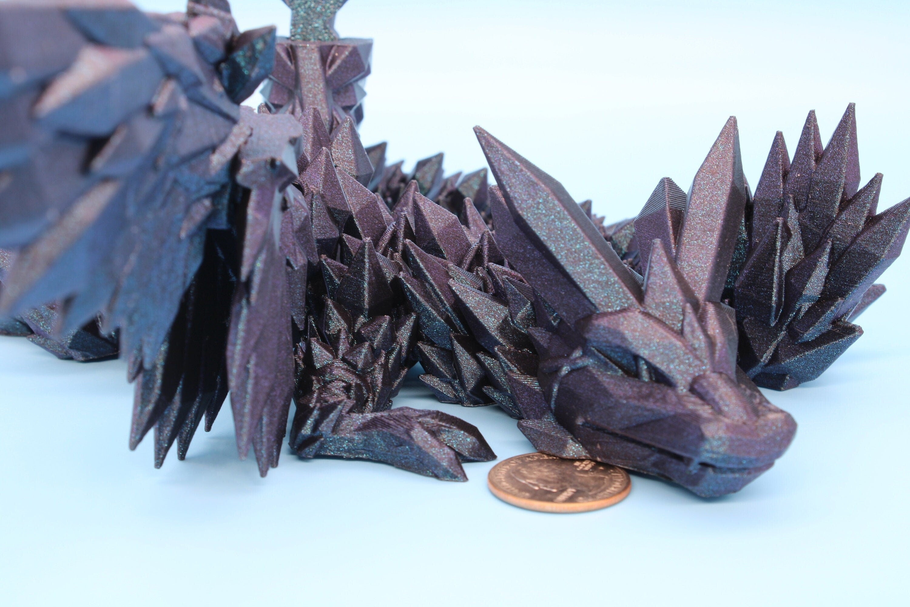 18 in. "Burnt Titanium" Crystal Winged Dragon | Crystal Wing Dragon 3D printed | articulating dragon | Flexi Toy | Stress Relief Gift |
