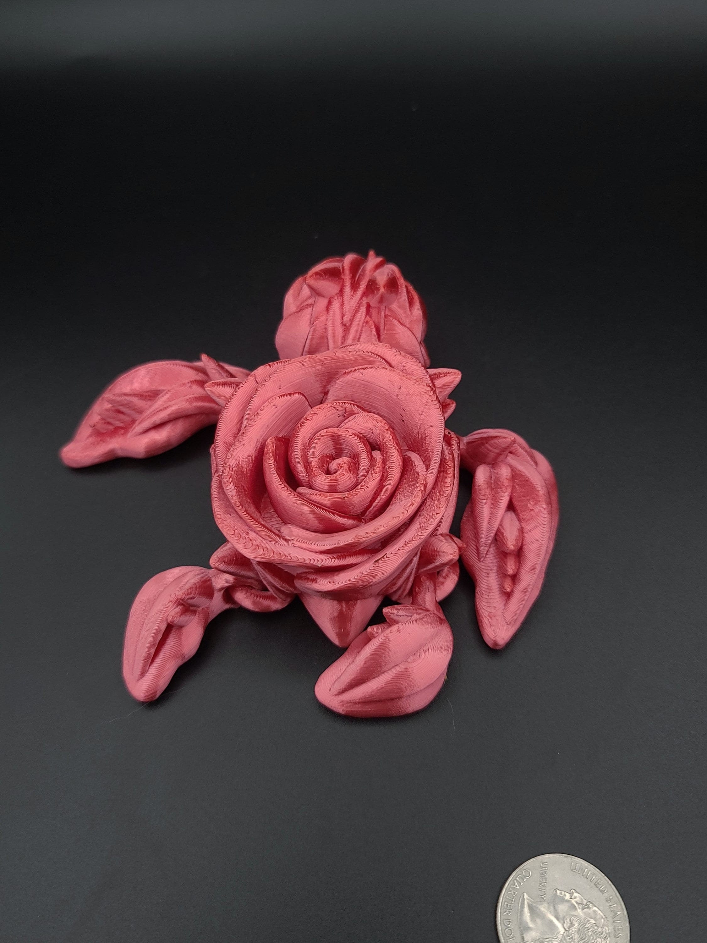 3D printed Silk Red Articulating Rose Turtle. Flexi, Fidget Roseurtle adult toy. 4.5 inch. Adorable Rose turtle buddy. Great gift!