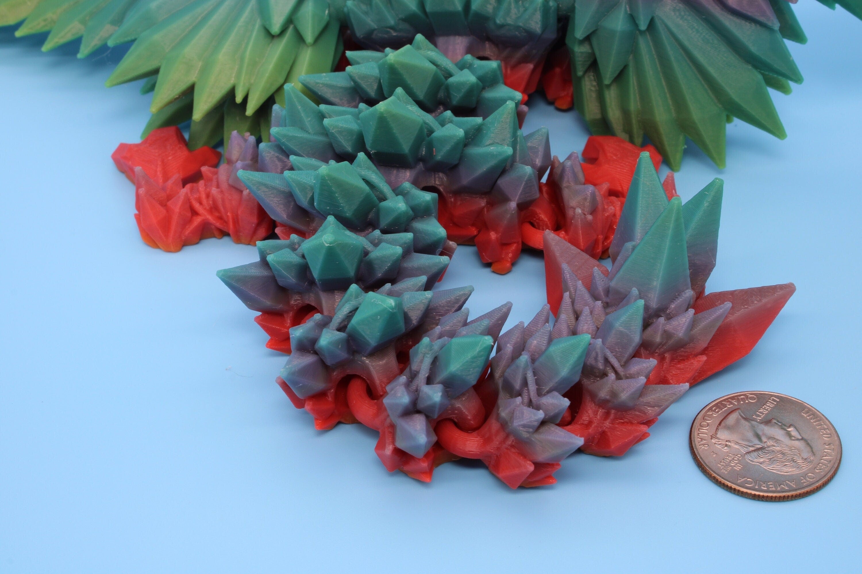 Baby Rainbow Crystal Winged Dragon. 3D printed articulating dragon Fidget, Flexi, Toy 11.5 in. Stress Relief, Gift. flexi Toy