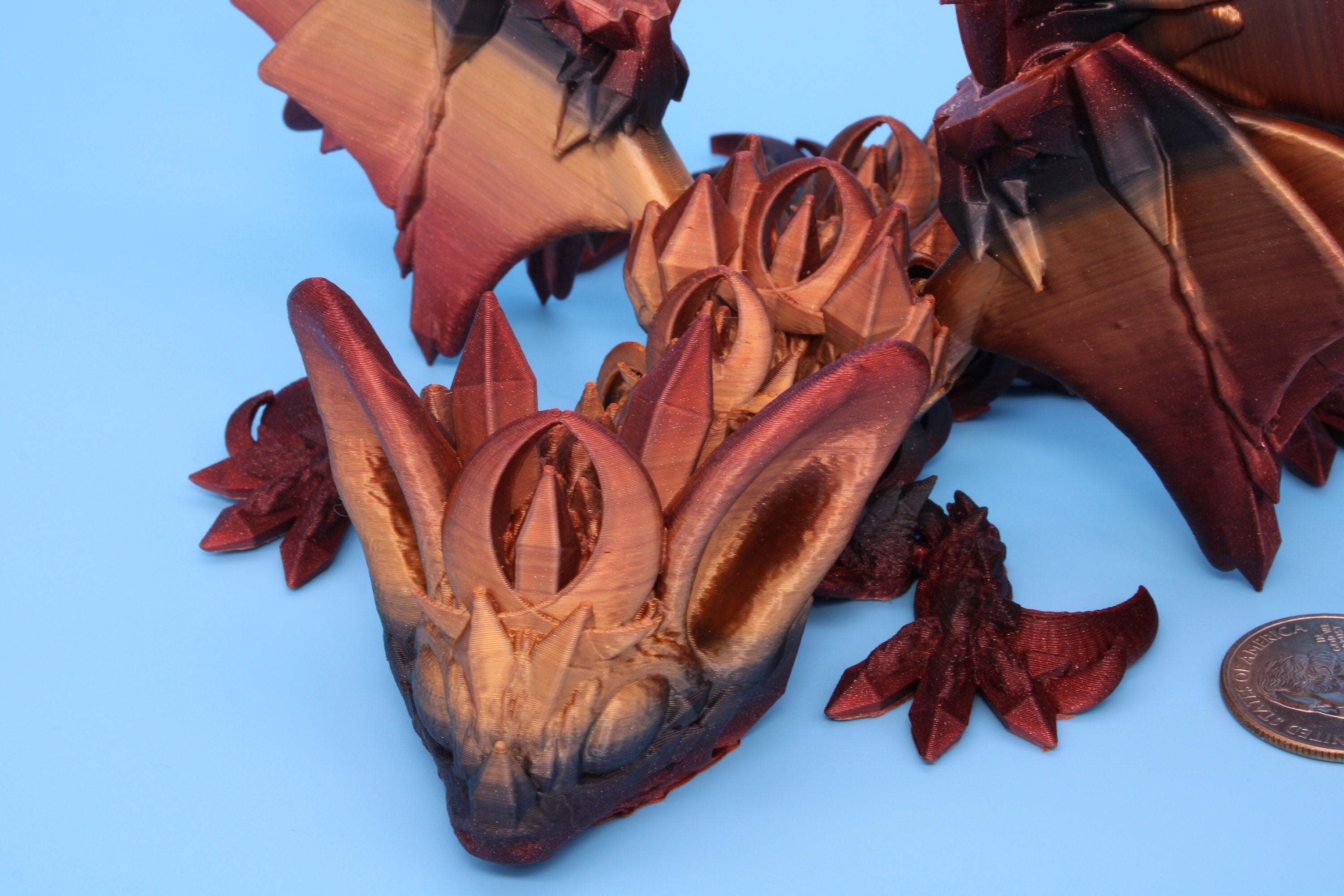 Bat Dragon | Night Wing | Articulating Dragon | 3D Printed Fidget | Flexi Toy | Adult Fidget Toy | Sensory Desk Toy | 12.5 in.