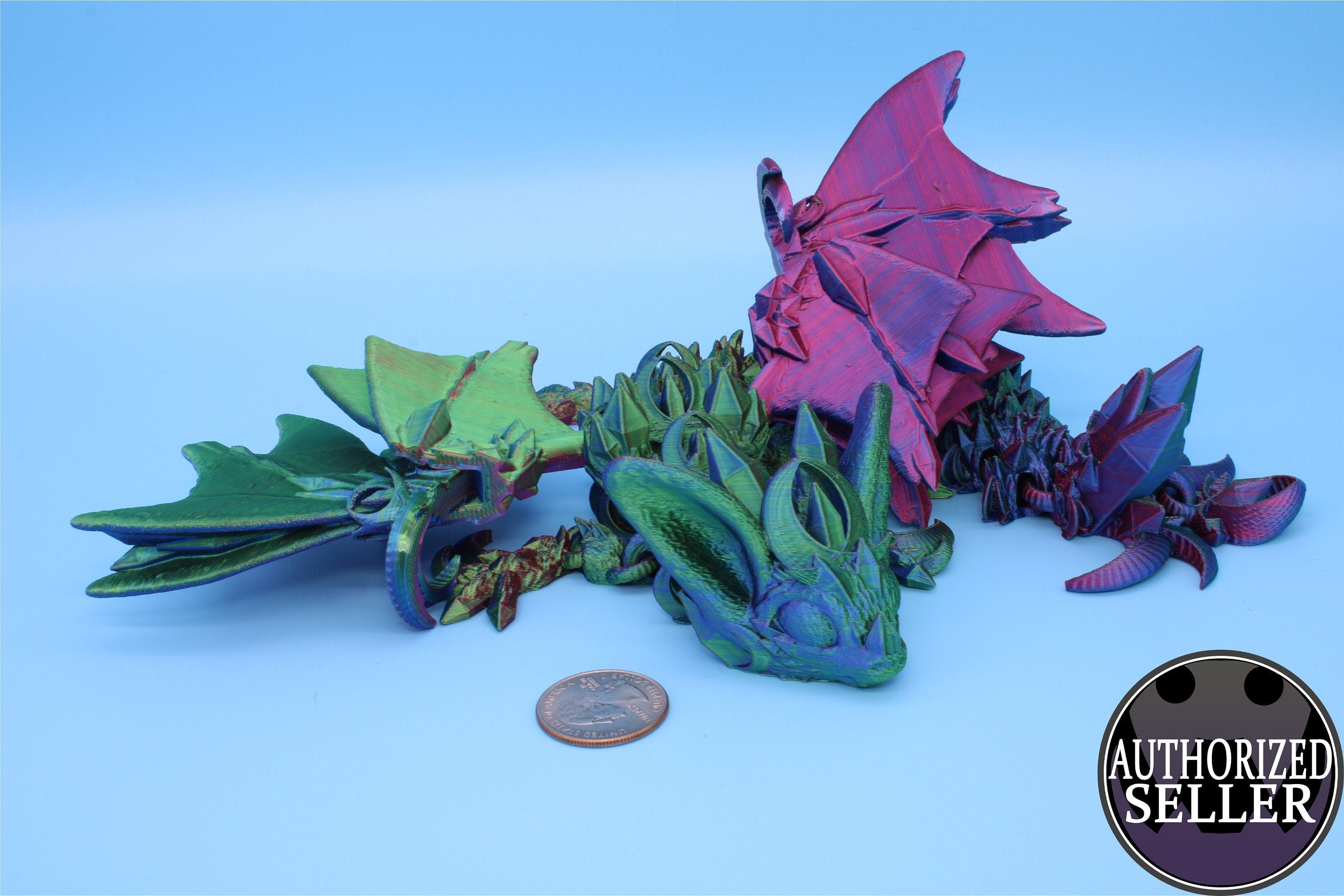 Bat Dragon | Night Wing | Articulating Dragon | 3D Printed Fidget | Flexi Toy | Adult Fidget Toy | Sensory Desk Toy | 12.5 in.