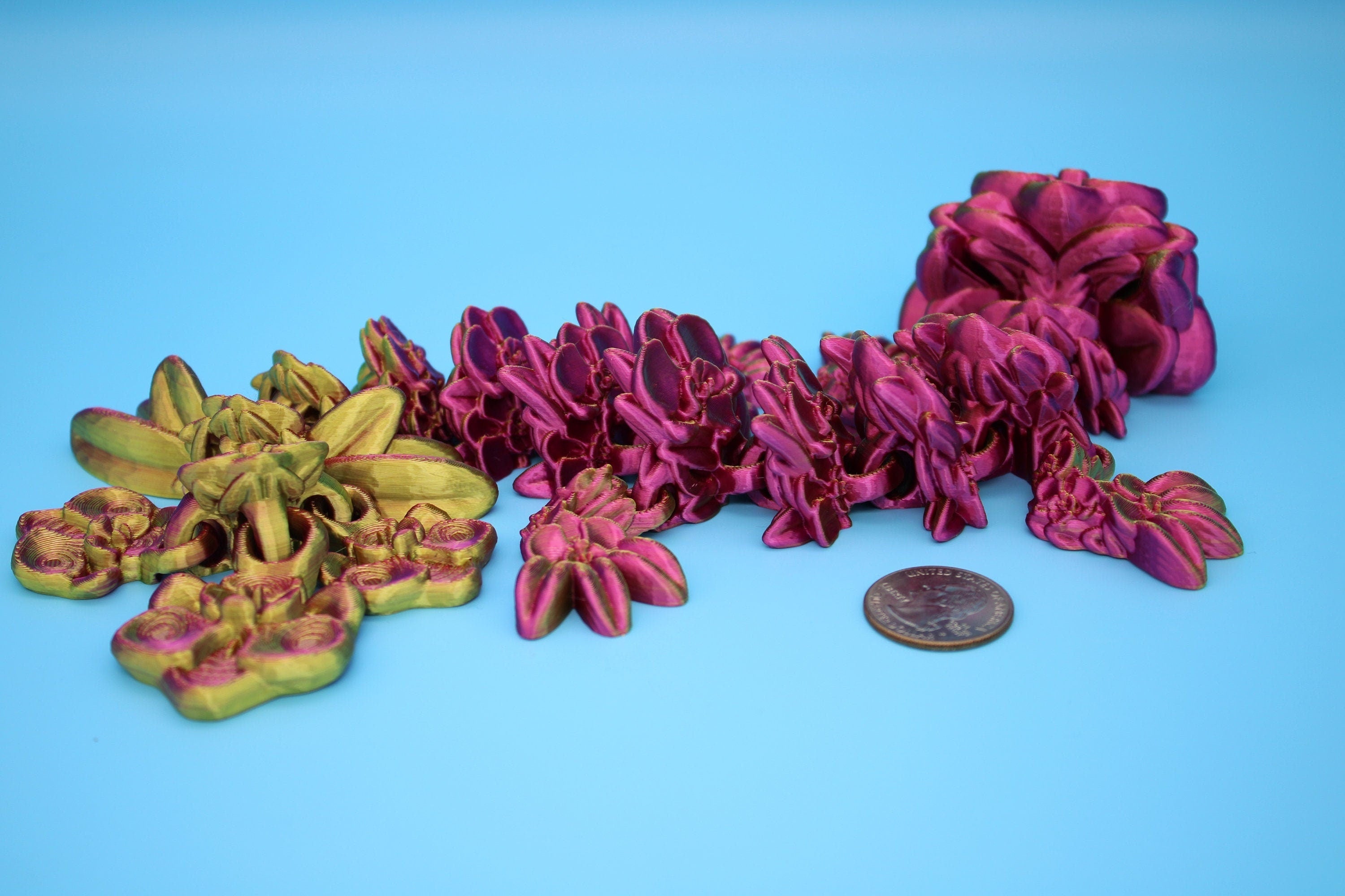 Baby Multi Color Orchid Dragon | 3D Printed Articulating Dragon | Flexi Toy | Adult Fidget Toy | Dragon Buddy ready for you! 12.5 inch.