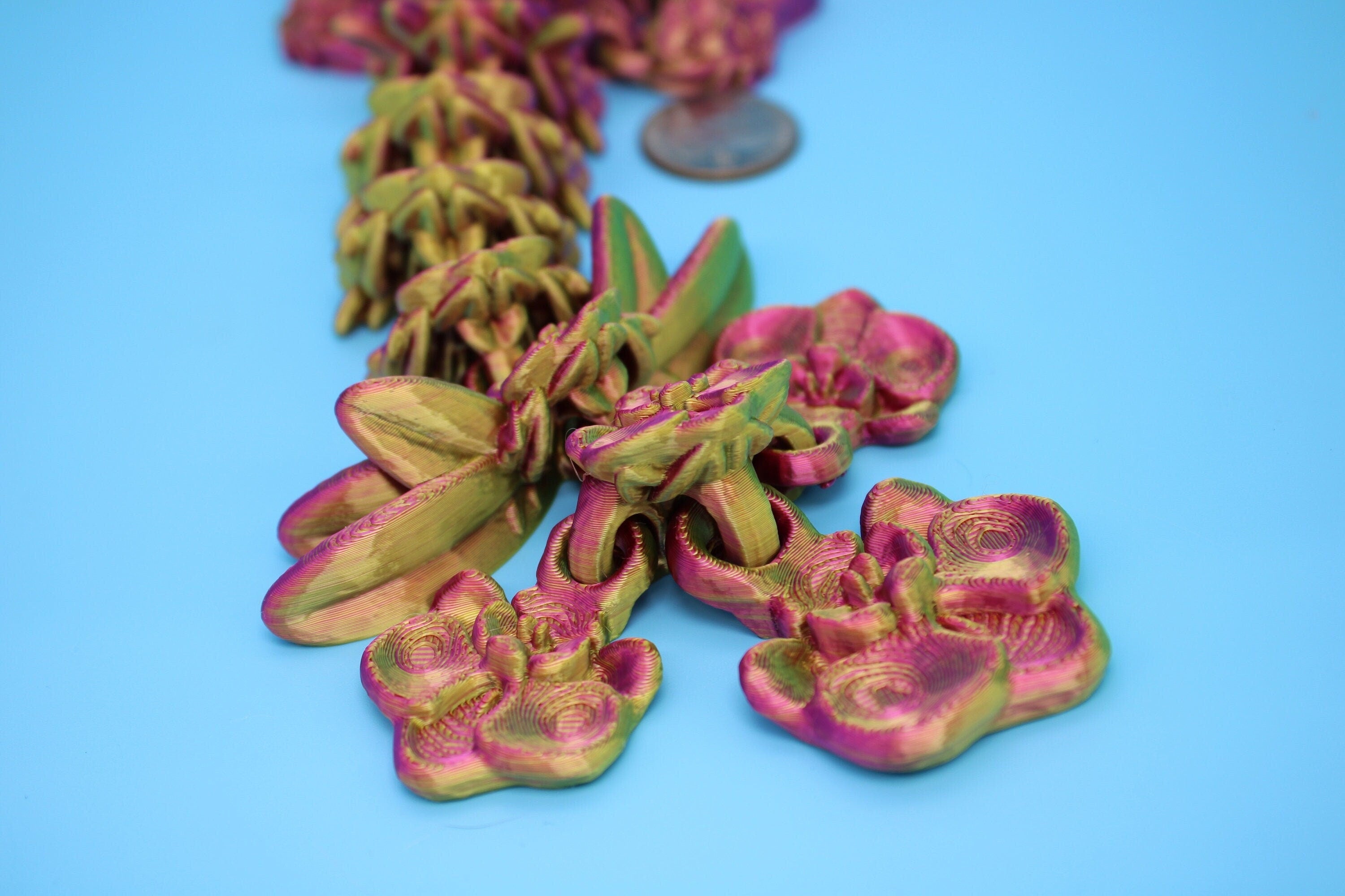 Baby Multi Color Orchid Dragon | 3D Printed Articulating Dragon | Flexi Toy | Adult Fidget Toy | Dragon Buddy ready for you! 12.5 inch.