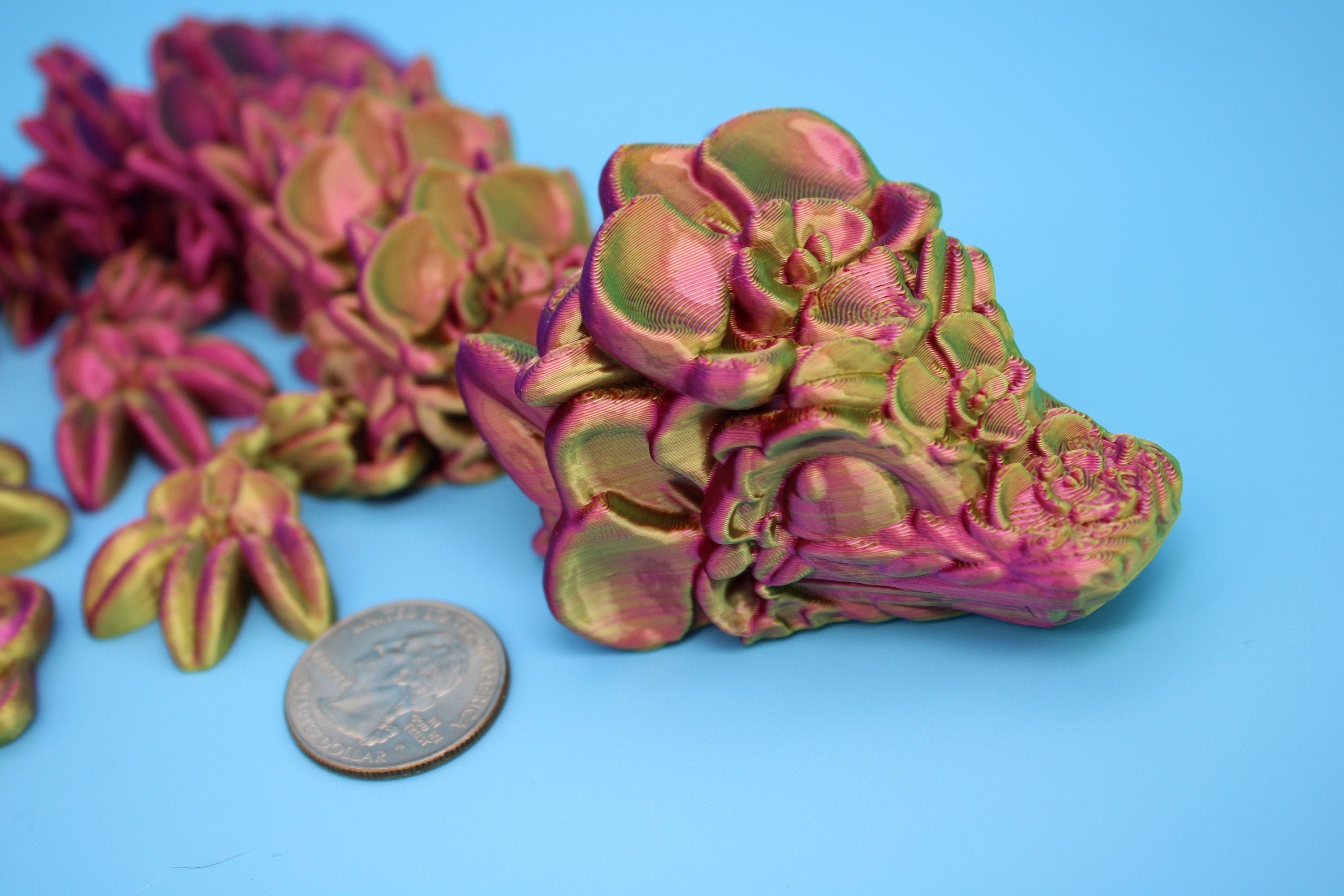 Baby Multi Color Orchid Dragon | 3D Printed Articulating Dragon | Flexi Toy | Adult Fidget Toy | Dragon Buddy ready for you! 12.5 inch.