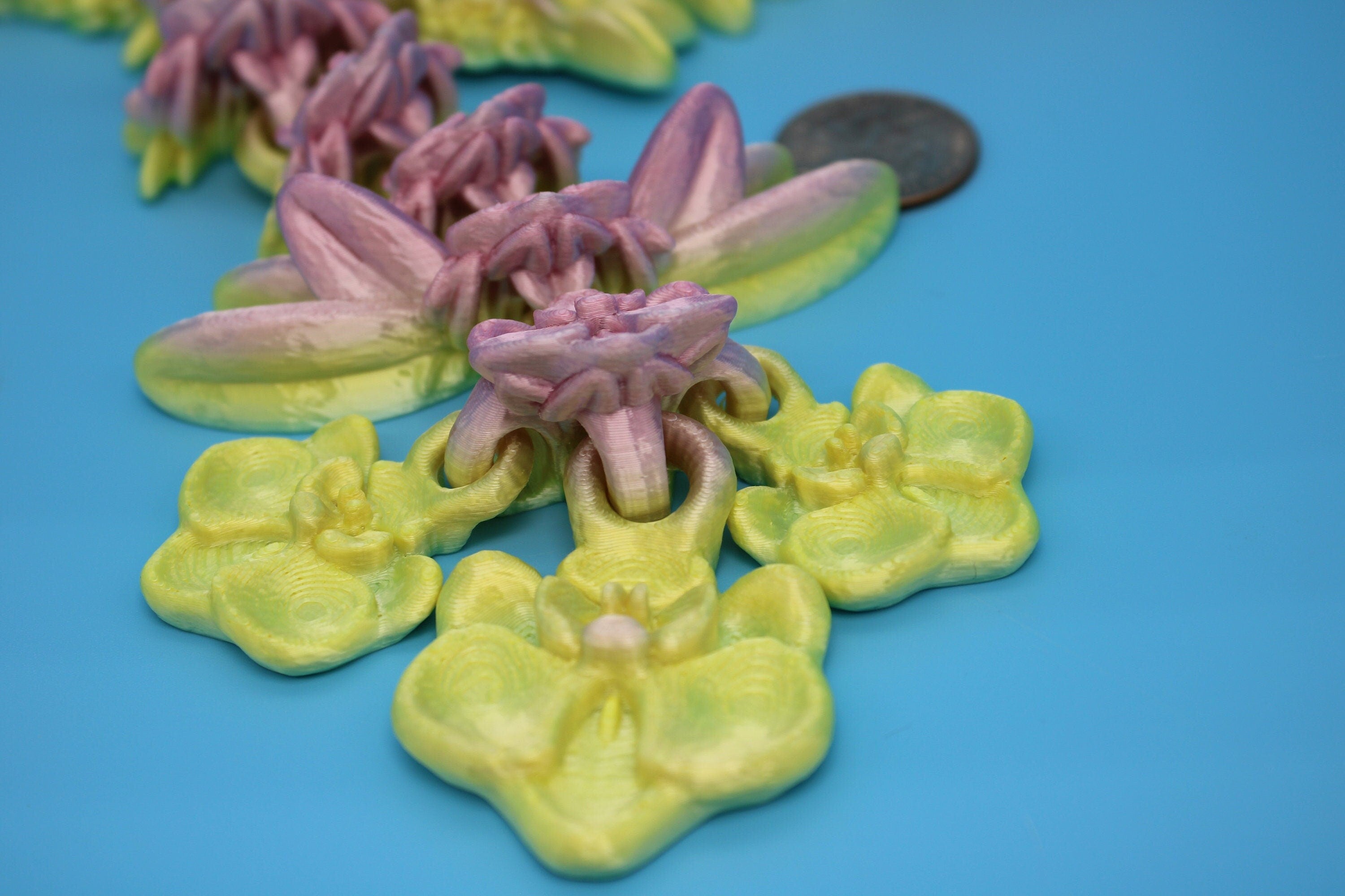 Baby Multi Color Orchid Dragon | 3D Printed Articulating Dragon | Flexi Toy | Adult Fidget Toy | Dragon Buddy ready for you! 12.5 inch.
