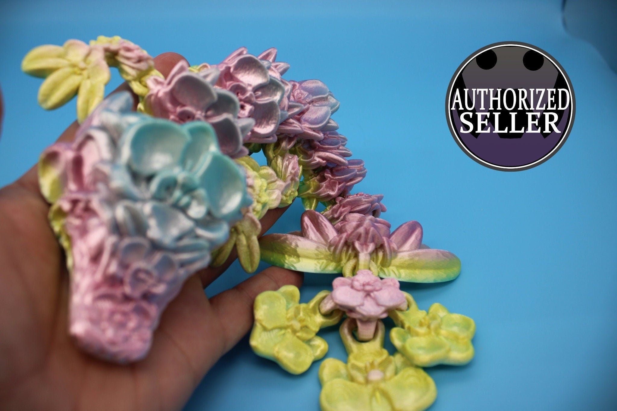 Baby Multi Color Orchid Dragon | 3D Printed Articulating Dragon | Flexi Toy | Adult Fidget Toy | Dragon Buddy ready for you! 12.5 inch.