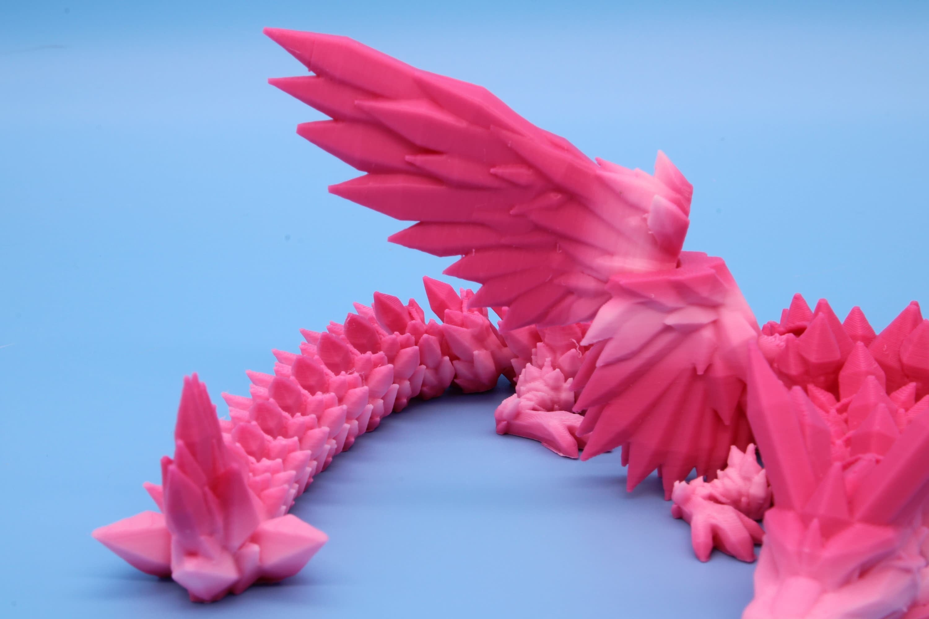 Miniature Rainbow Adult Crystal Winged Dragon | Crystal Wing Dragon 3D printed articulating dragon | Fidget Flexi Toy, 10.5in. Stress Relief