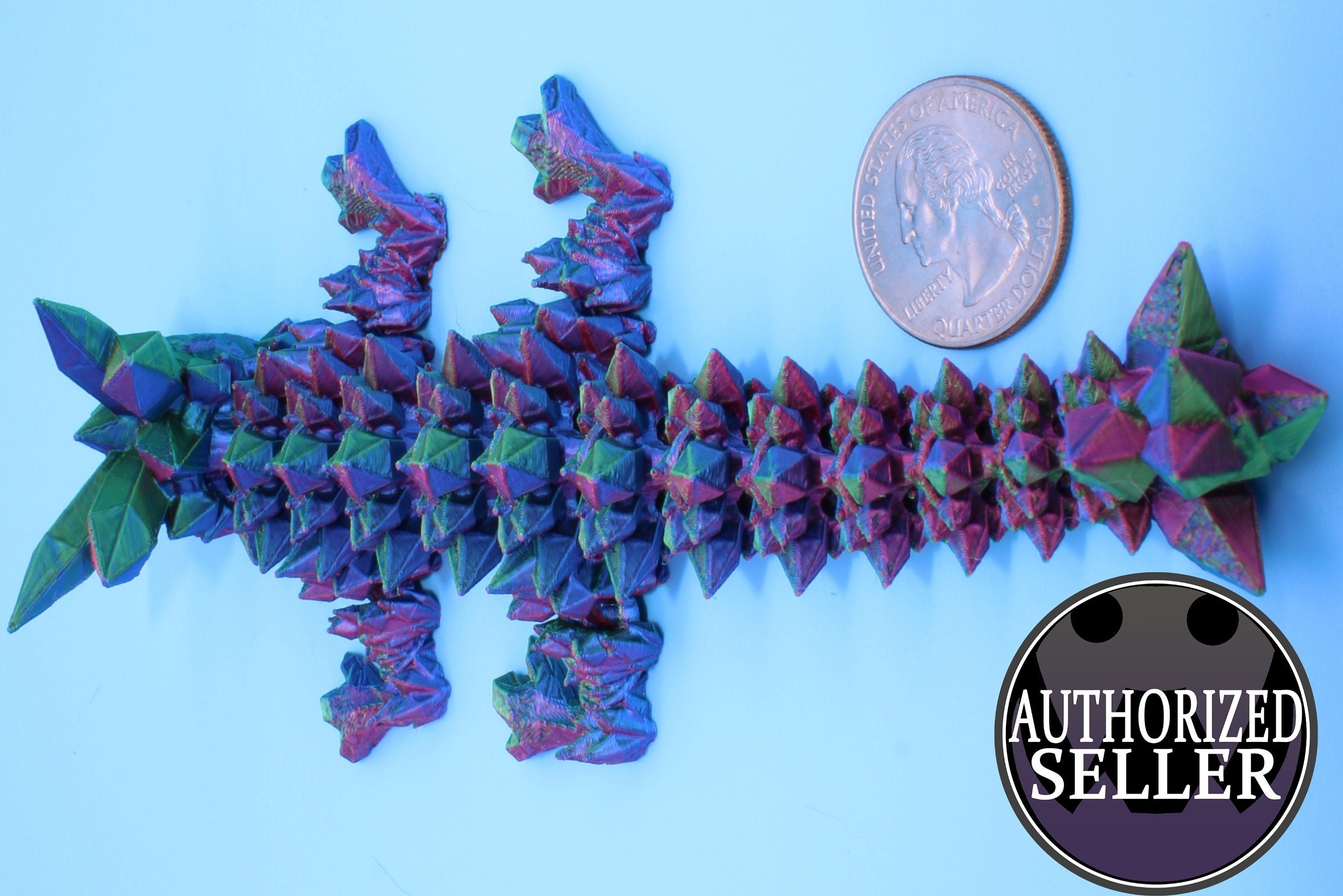 Miniature Baby Multi Color Crystal Dragon | 3D printed articulating dragon Fidget | Flexi Toy 7 in. head to tail | Stress Relief Gift