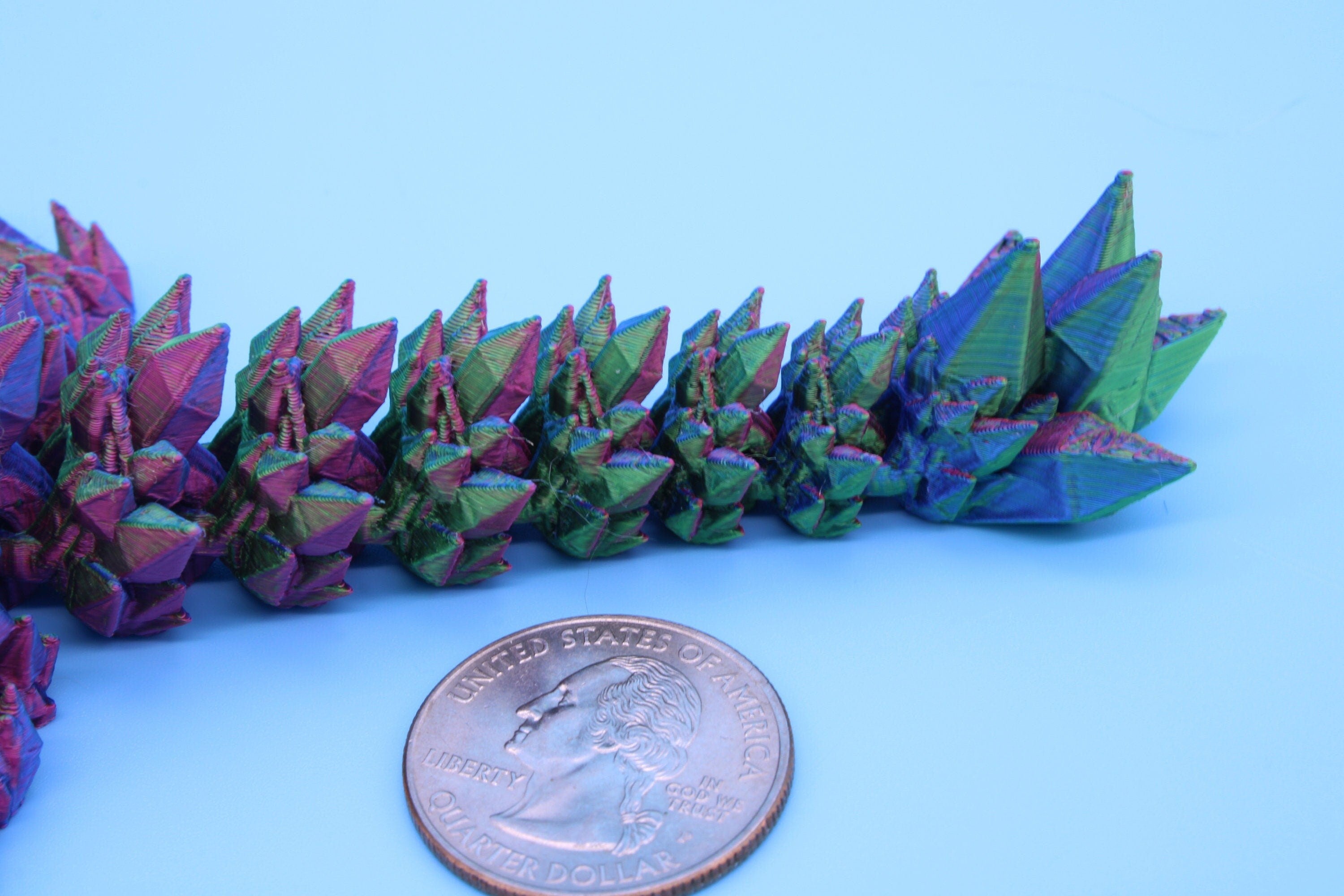 Miniature Baby Multi Color Crystal Dragon | 3D printed articulating dragon Fidget | Flexi Toy 7 in. head to tail | Stress Relief Gift