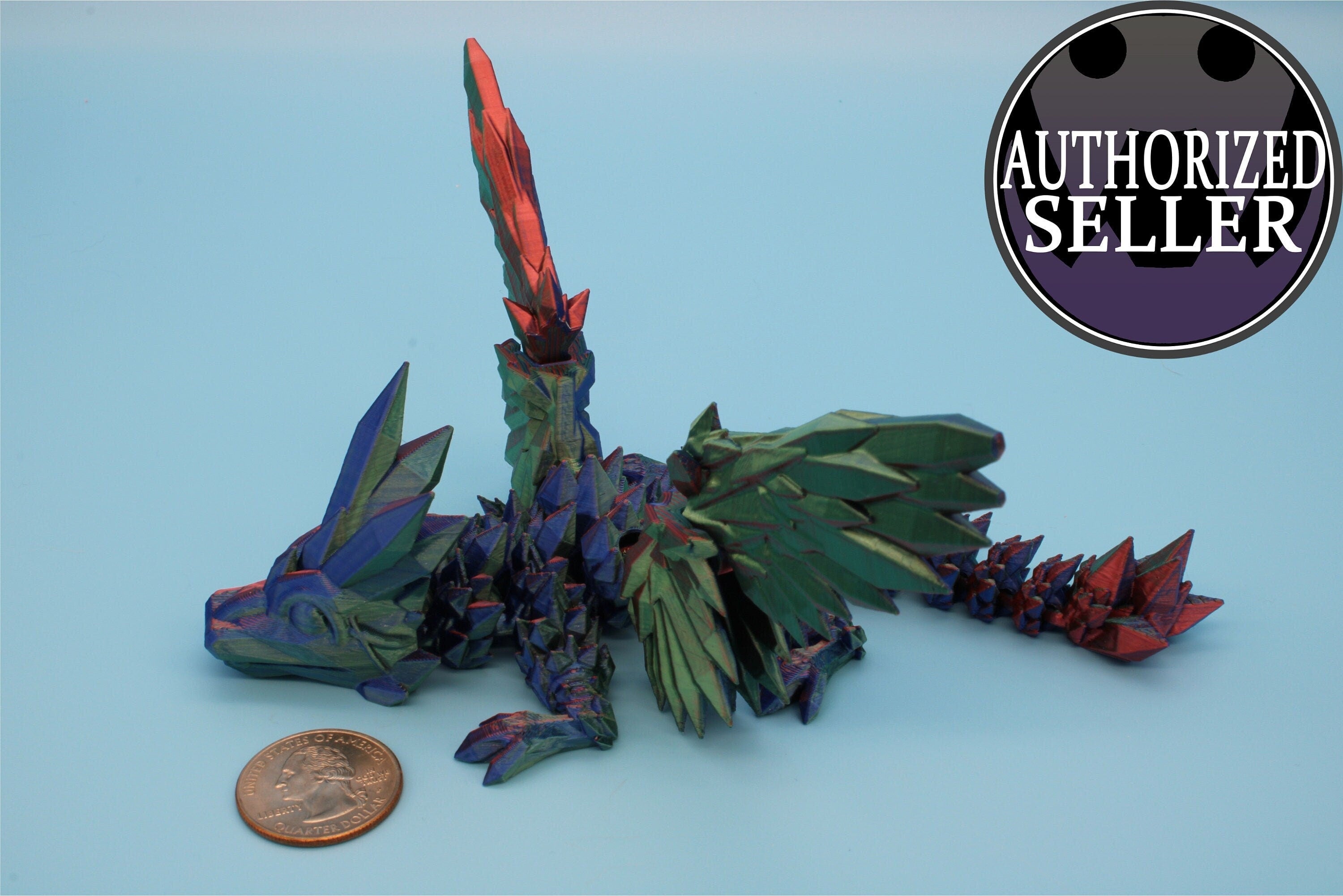 Miniature Tri Color Crystal Winged Dragon | 3D printed articulating dragon Fidget | Flexi Toy 7 in. head to tail | Stress Relief Gift