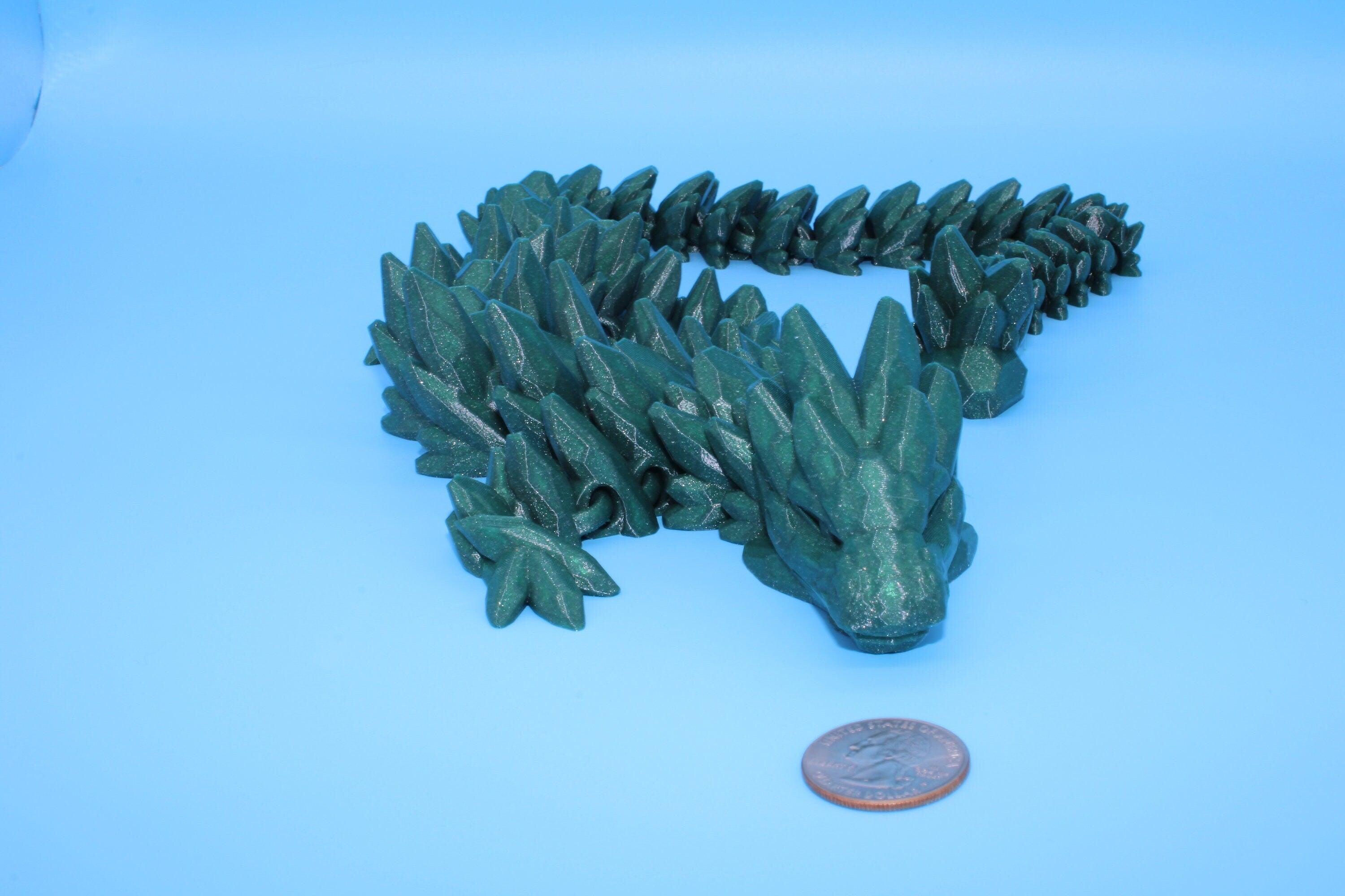 Gem Dragon | Green | St, Patrick's | 3D Printed Articulating Dragon | Flexi Toy | Adult Fidget Toy | Dragon Buddy ready for you | 26 inches!