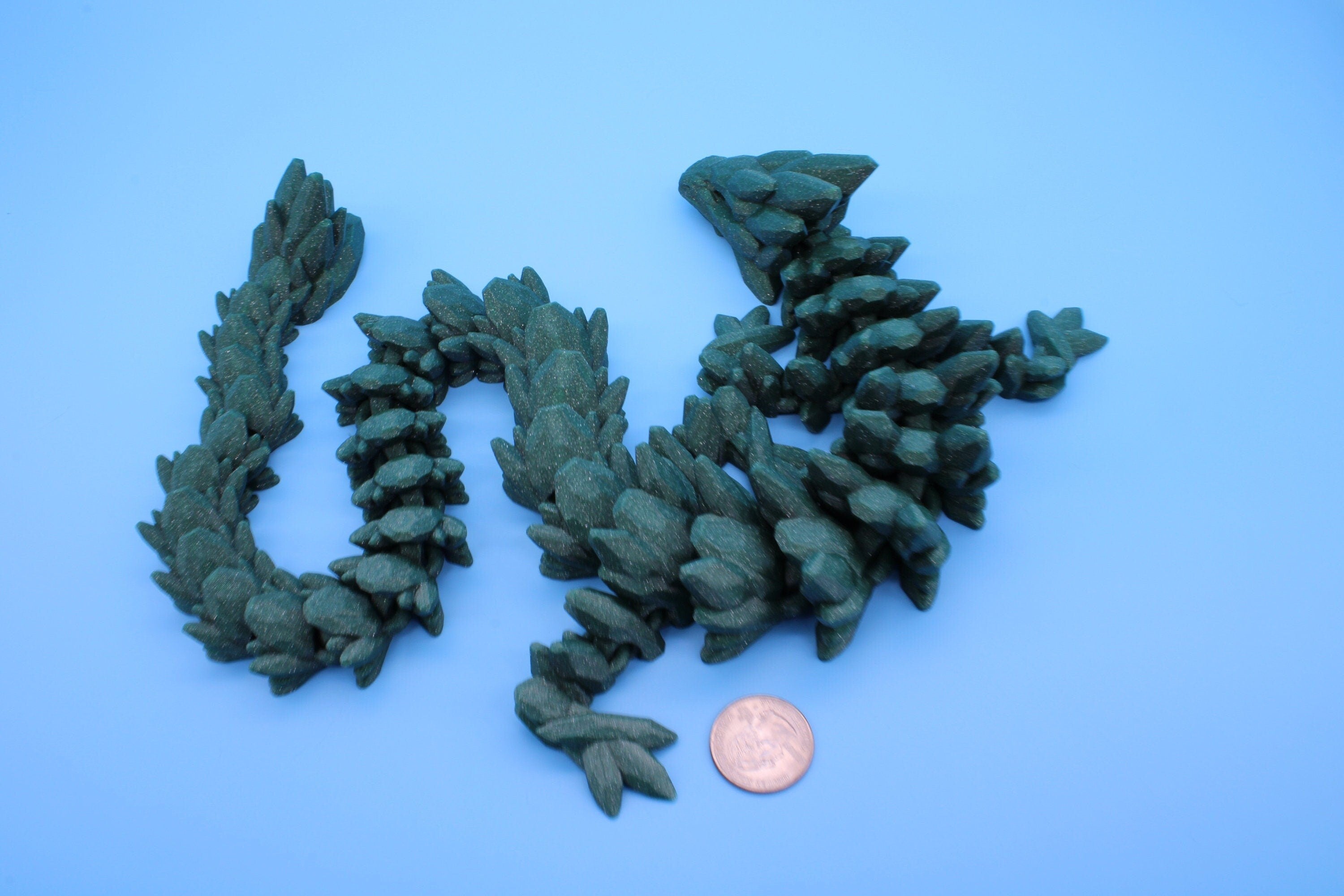 Gem Dragon | Green | St, Patrick's | 3D Printed Articulating Dragon | Flexi Toy | Adult Fidget Toy | Dragon Buddy ready for you | 26 inches!
