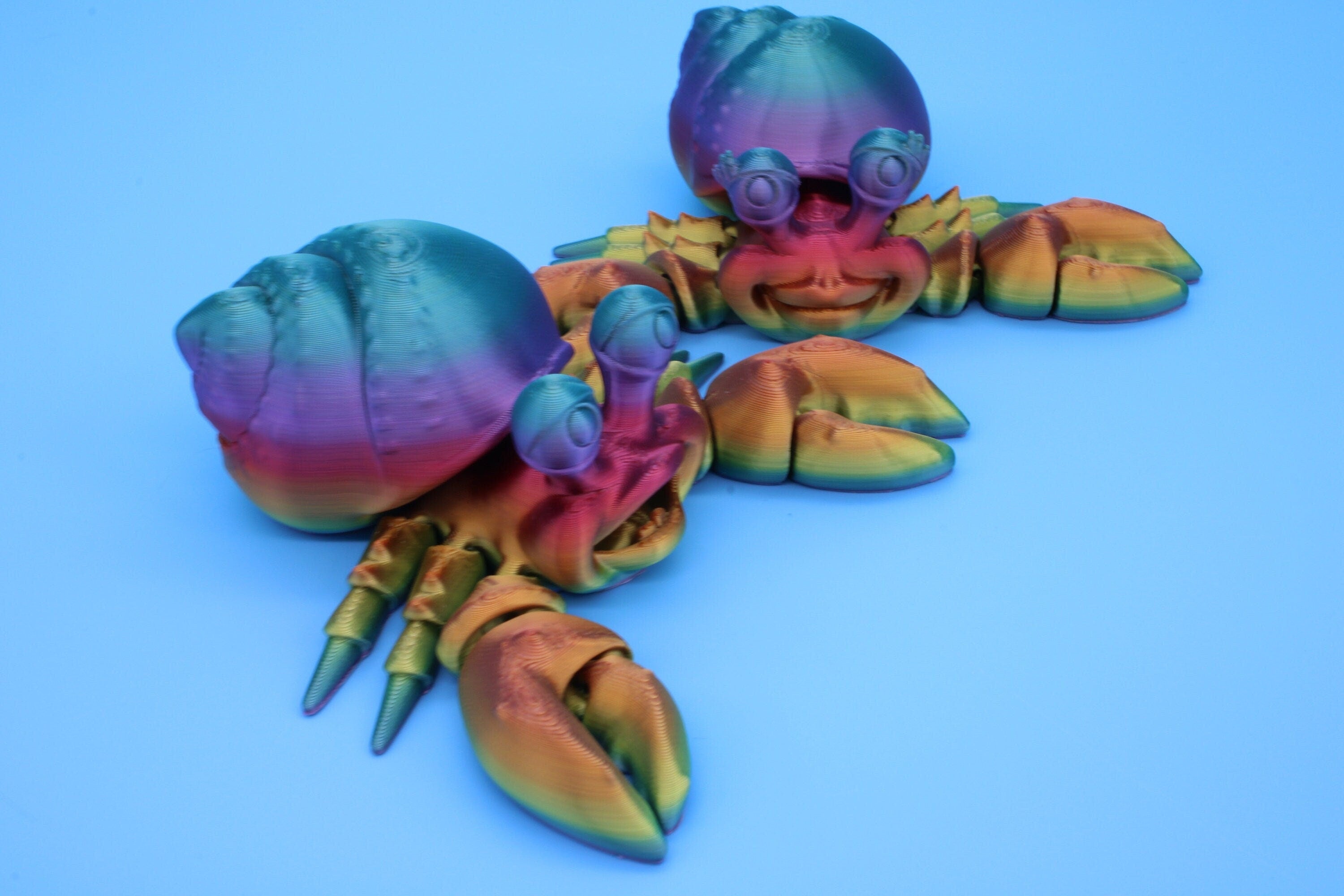 Flexi Hermit Crab Mr. & Mrs. | Articulating Rainbow | 3D Printed. | Super Cute | Friendly Crabs | Great Fidget Toy | Buddy | Sensory toy.