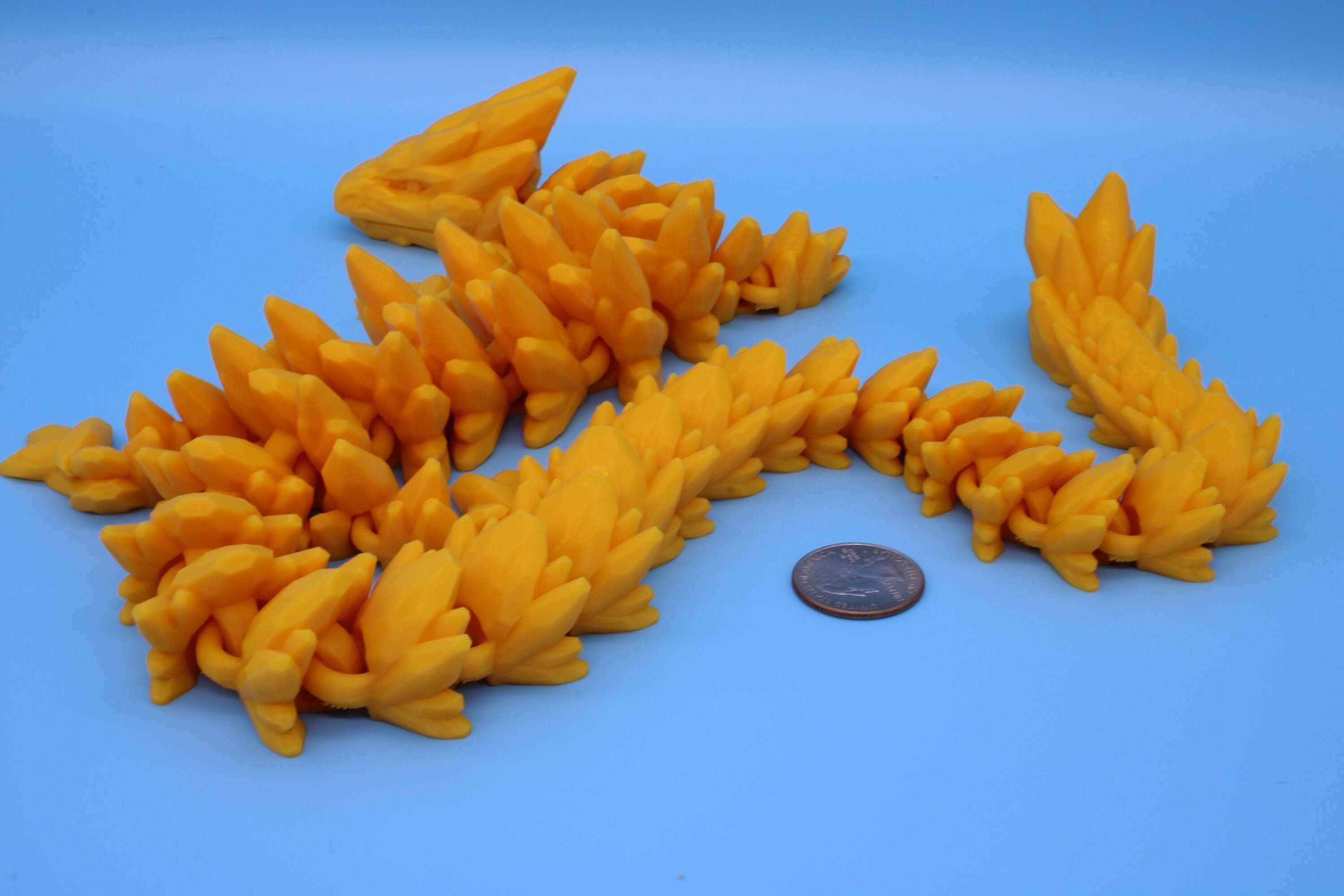 Gem Dragon | Yellow Gold | 3D Printed Articulating Dragon | Flexi Toy | Adult Fidget Toy | Dragon Buddy ready for you | 26 inches!