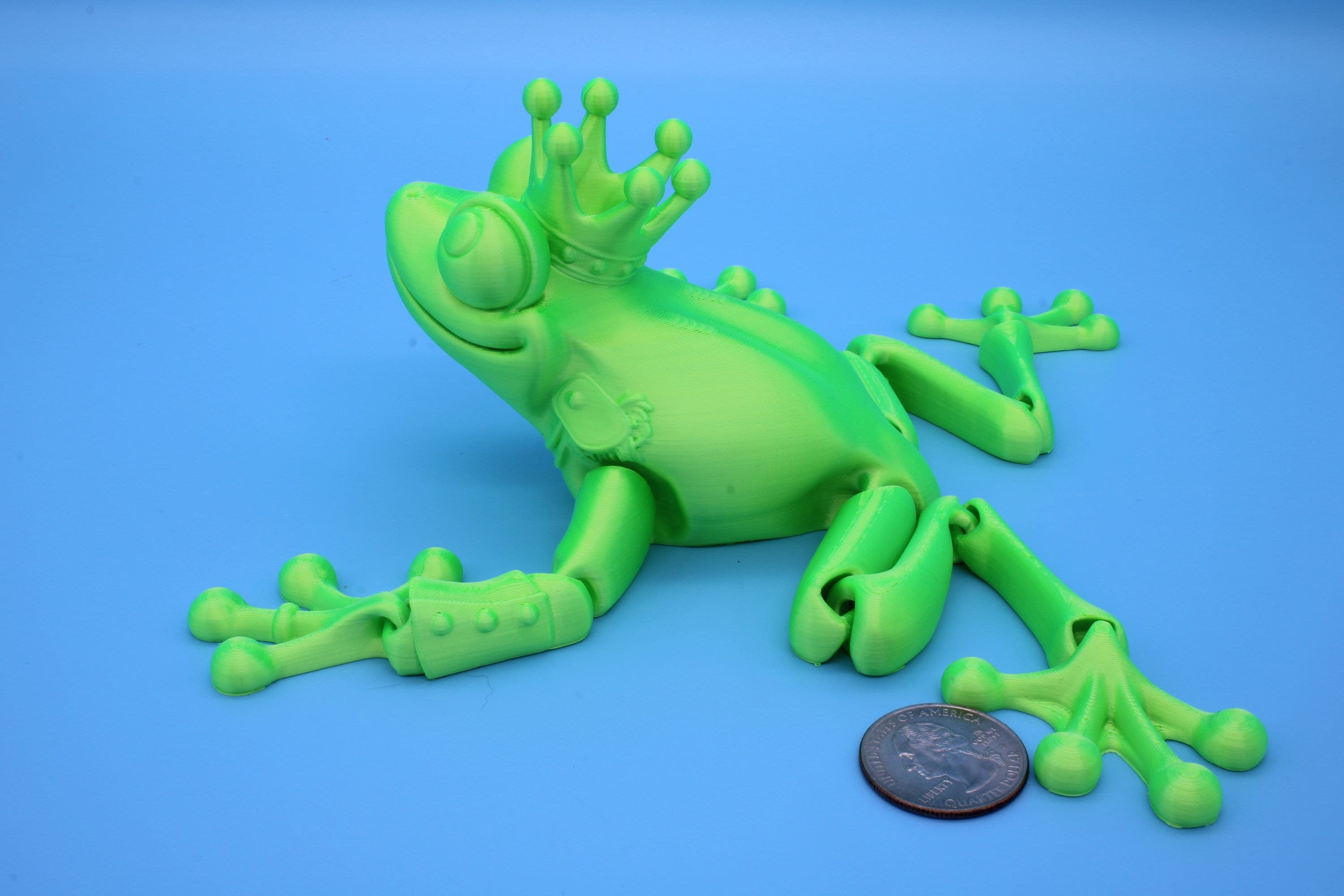 Green Prince Frog | Cute Flexi Toy | Articulating Frog | 3D printed Unique Fidget | Desk Buddy