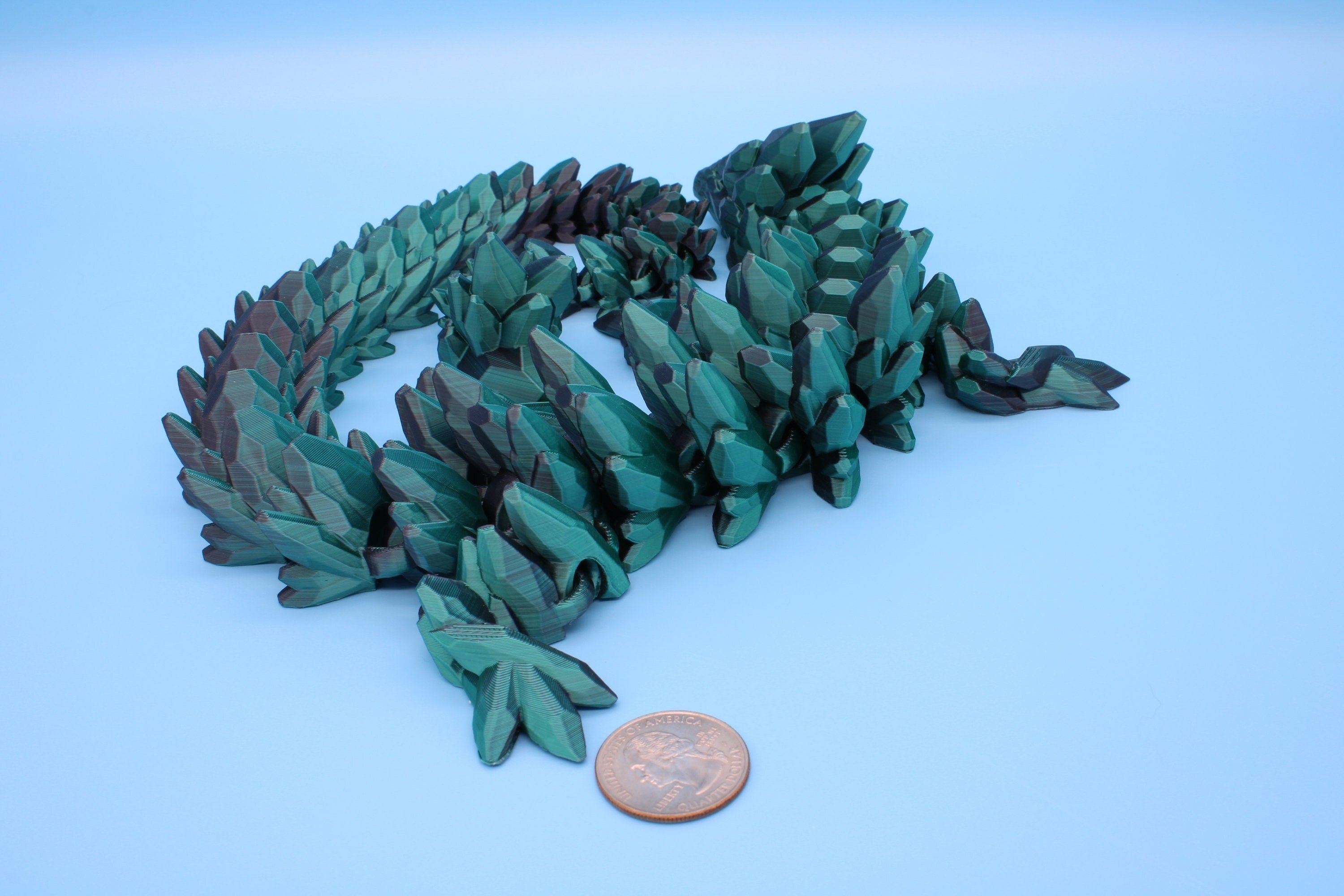 Gem Dragon | Green & Black | St, Patrick's | 3D Printed Articulating Dragon | Flexi Toy | Adult Fidget Toy | Dragon Buddy | 26 inches (Made)