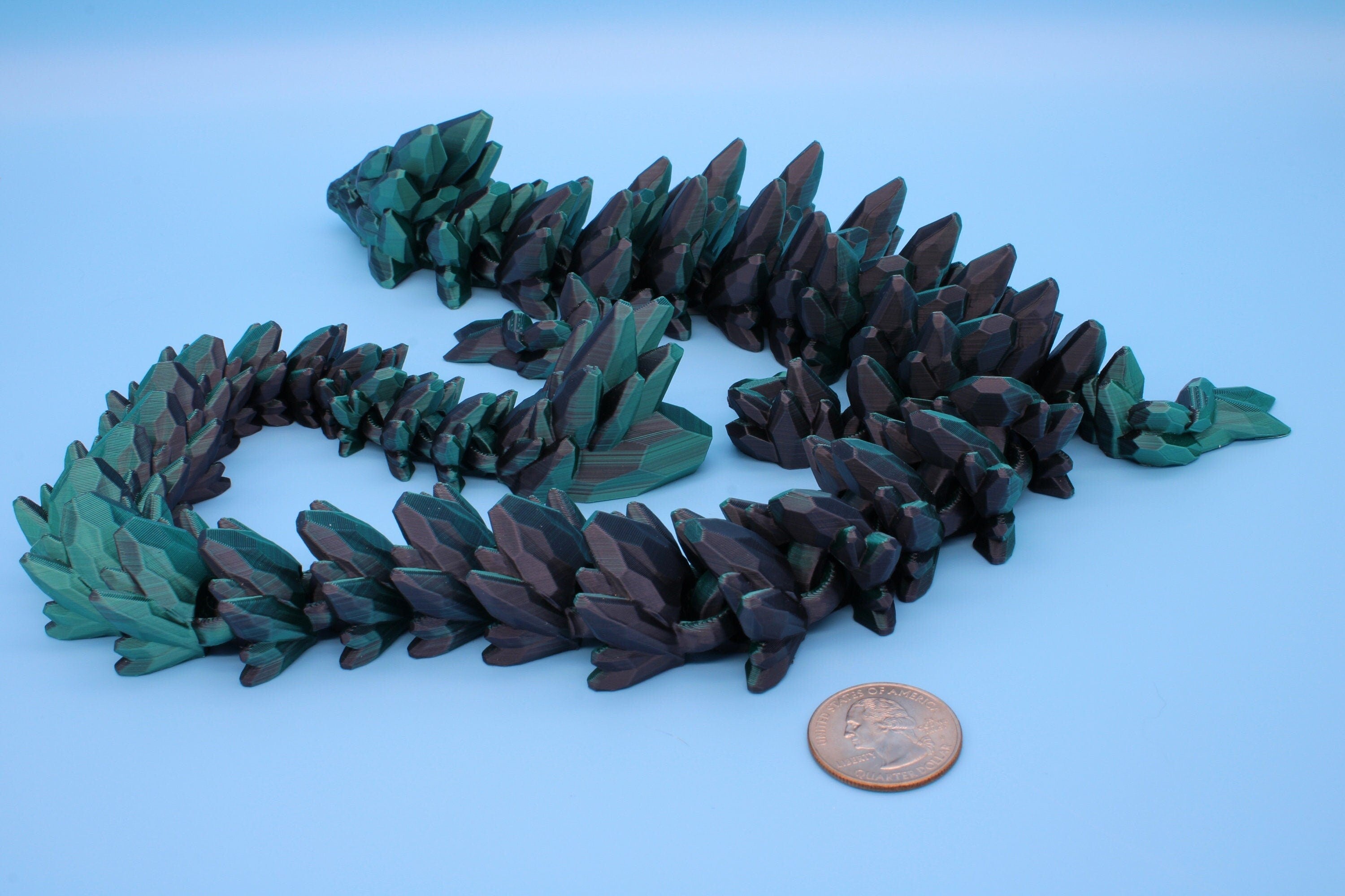 Gem Dragon | Green & Black | St, Patrick's | 3D Printed Articulating Dragon | Flexi Toy | Adult Fidget Toy | Dragon Buddy | 26 inches (Made)