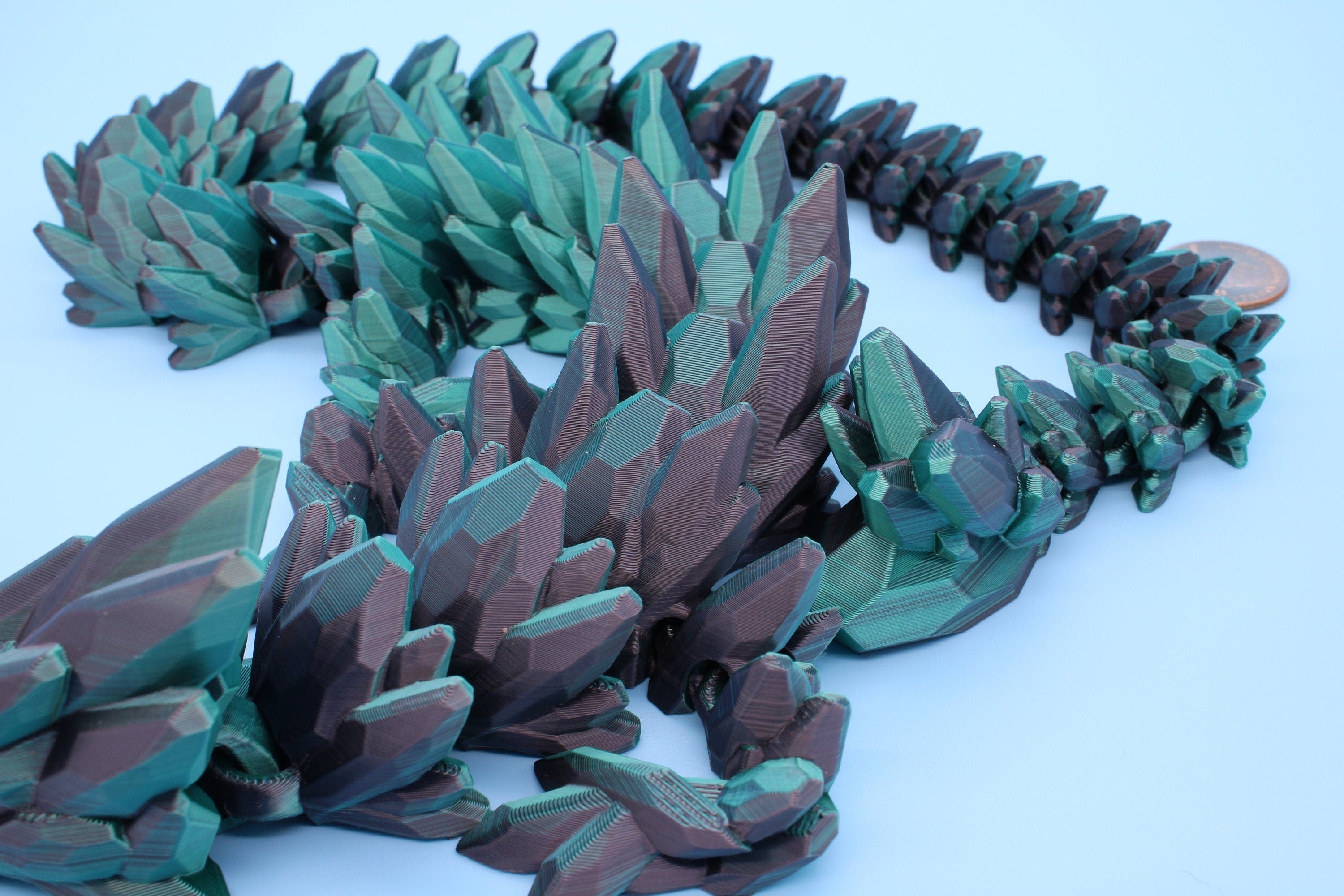 Gem Dragon | Green & Black | St, Patrick's | 3D Printed Articulating Dragon | Flexi Toy | Adult Fidget Toy | Dragon Buddy | 26 inches (Made)
