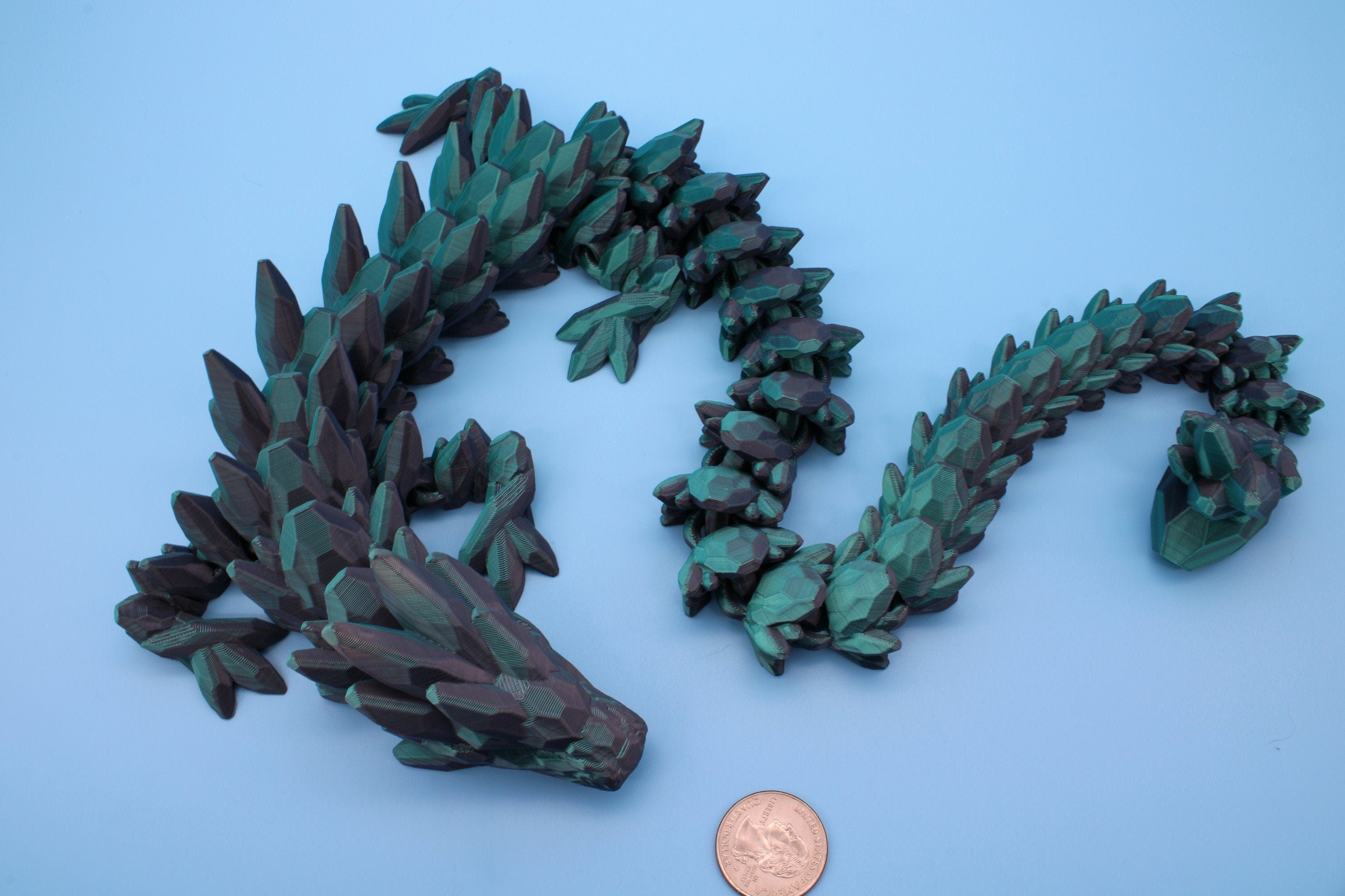 Gem Dragon | Green & Black | St, Patrick's | 3D Printed Articulating Dragon | Flexi Toy | Adult Fidget Toy | Dragon Buddy | 26 inches (Made)