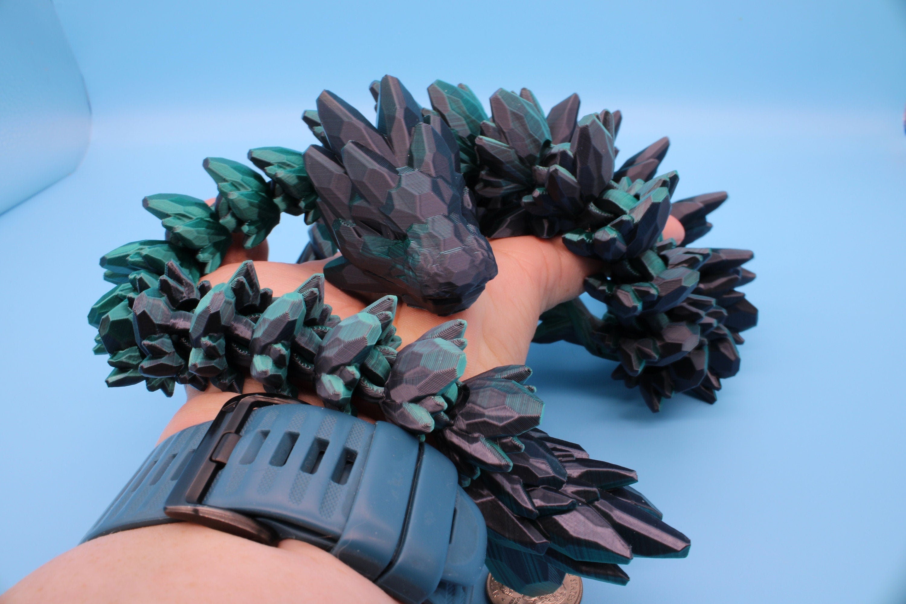 Gem Dragon | Green & Black | St, Patrick's | 3D Printed Articulating Dragon | Flexi Toy | Adult Fidget Toy | Dragon Buddy | 26 inches (Made)