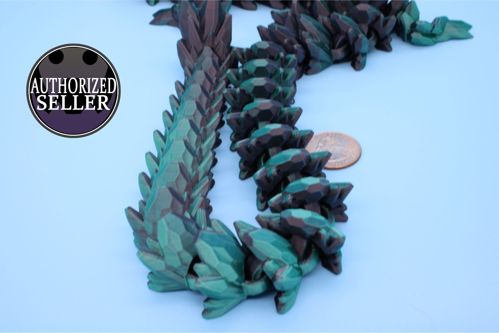 Gem Dragon | Green & Black | St, Patrick's | 3D Printed Articulating Dragon | Flexi Toy | Adult Fidget Toy | Dragon Buddy | 26 inches (Made)