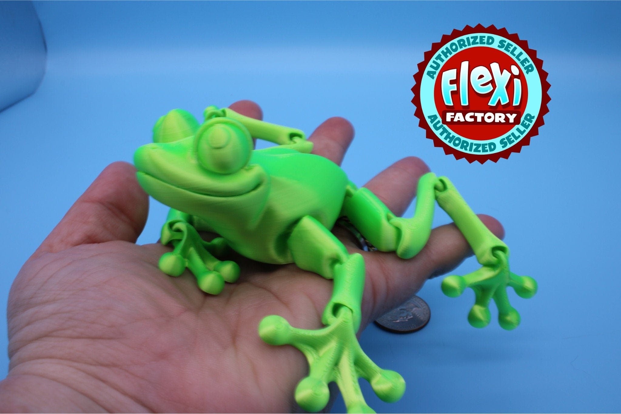 Green Frog | Cute Flexi Toy | Articulating Frog | 3D printed Unique Fidget | Desk Buddy | Sensory Toy | Stim Toy | Small Flexi Toy.