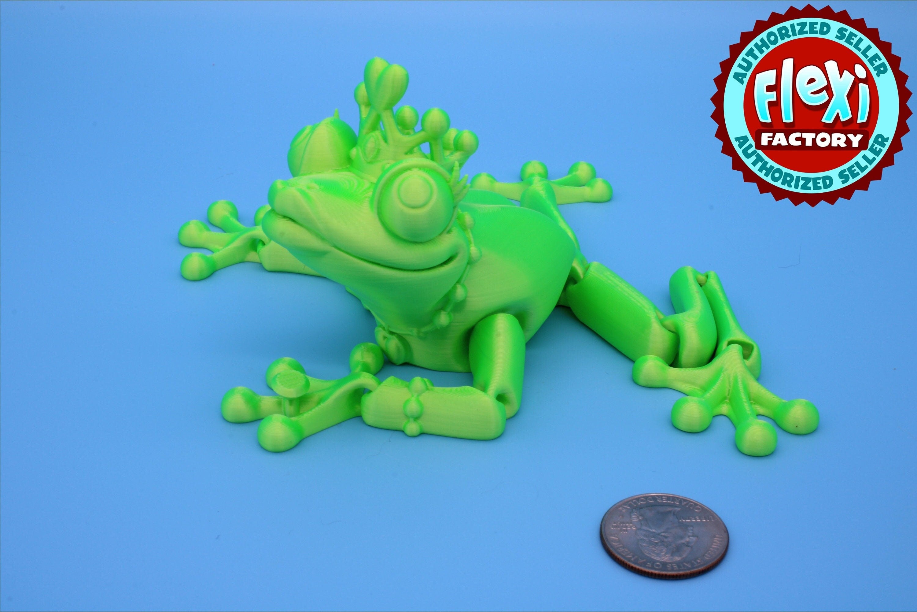 Green Princess Frog | Cute Flexi Toy | Articulating Frog | 3D printed Unique Fidget | Desk Buddy