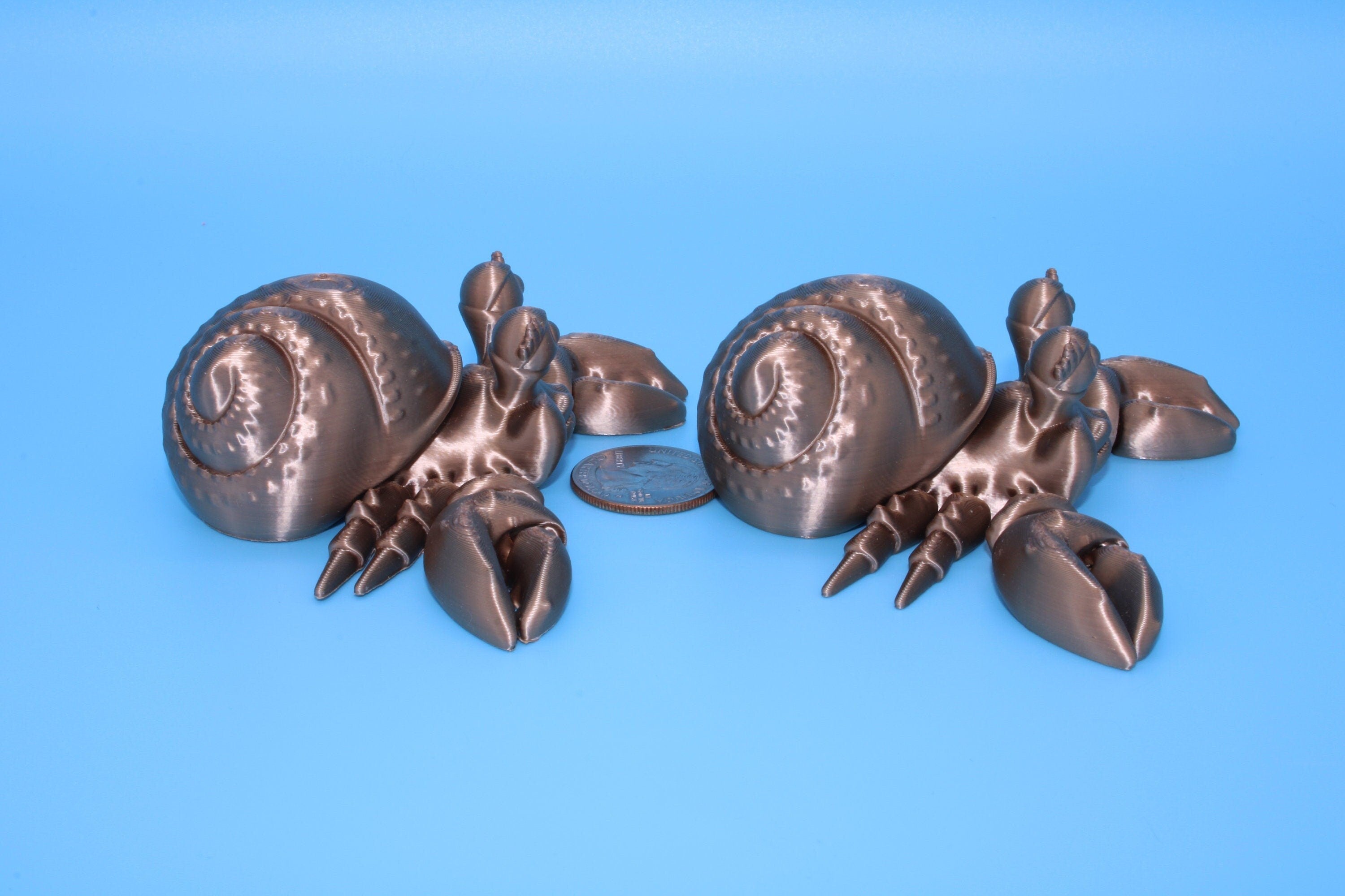 Flexi Hermit Crab Mr. & Mrs. | Articulating Coffee Gold | 3D Printed. | Super Cute | Friendly Crabs | Great Fidget Toy | Buddy | Sensory.