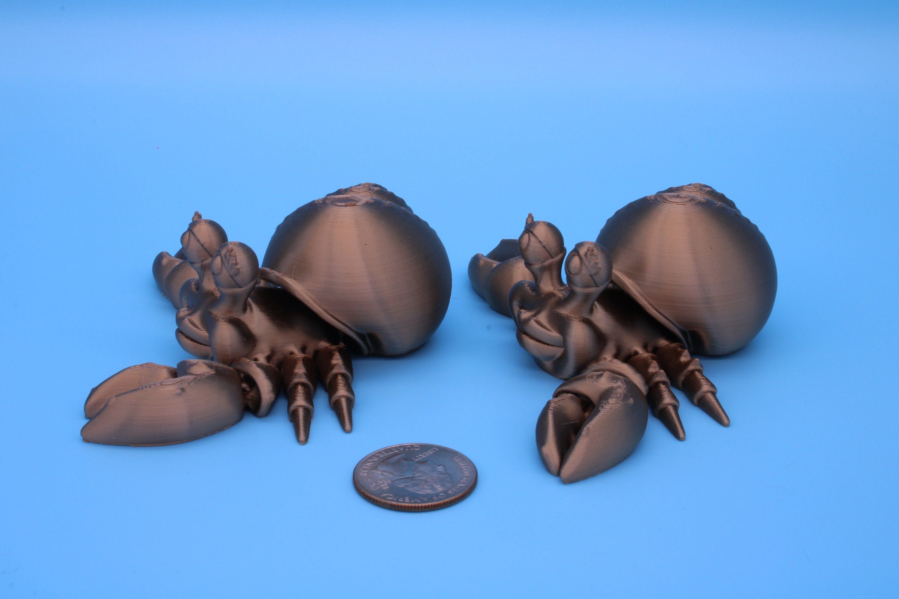 Flexi Hermit Crab Mr. & Mrs. | Articulating Coffee Gold | 3D Printed. | Super Cute | Friendly Crabs | Great Fidget Toy | Buddy | Sensory.