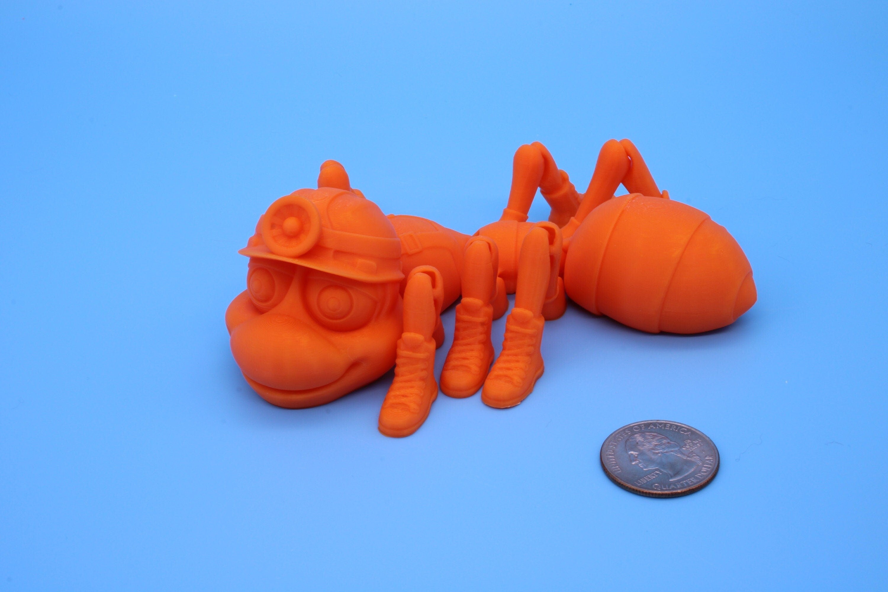 Flexi Coal Miner Ant | Articulating Orange | 3D Printed. | Super Cute | Friendly, Hardworking Ant | Great Fidget Toy | Buddy | Sensory toy.