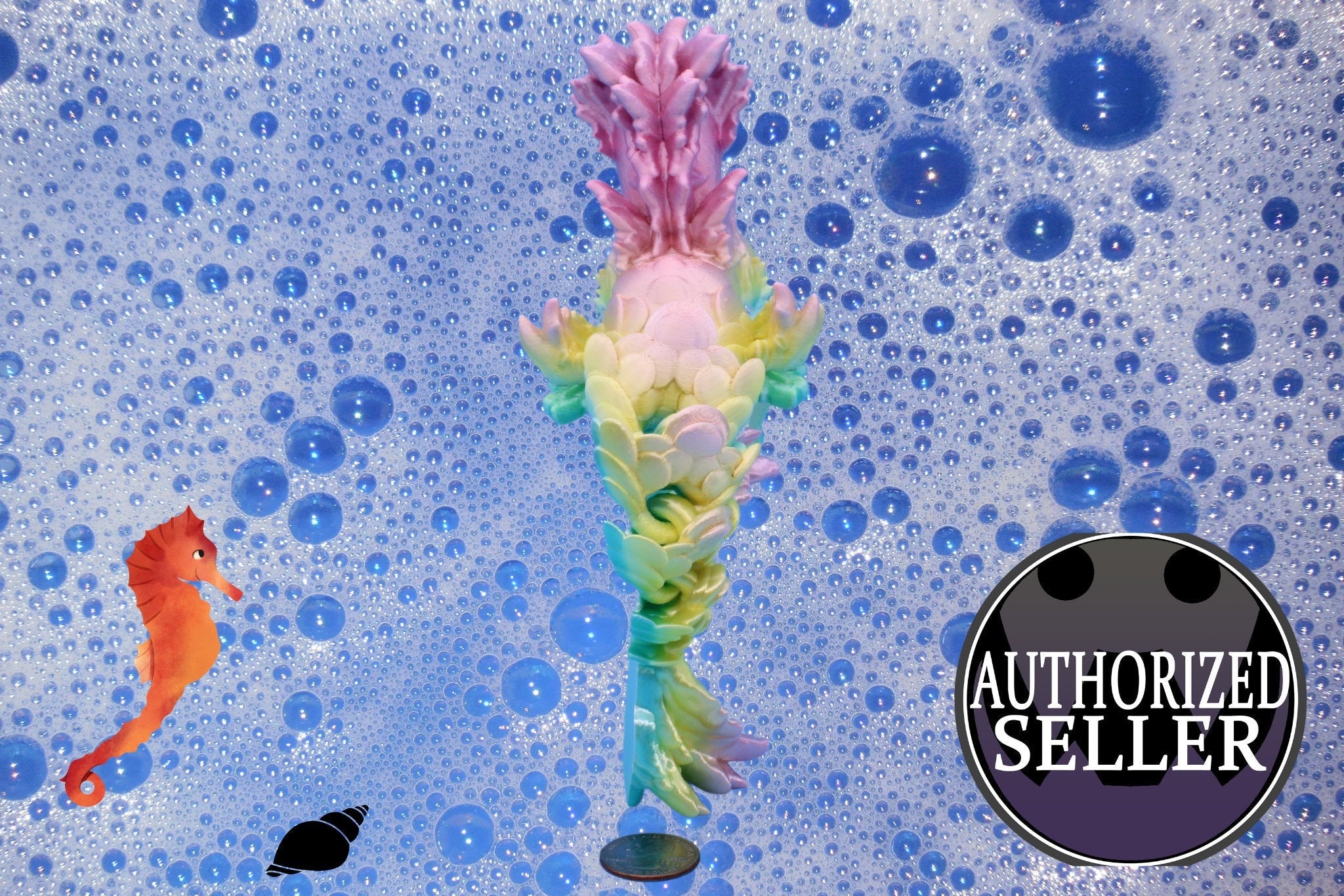 Hippocampus Sea Horse | 9.5 in. Rainbow Cute Sea Horse | 3D printed articulating Sea Horse | Flexi Toy | Stress Relief, Gift.
