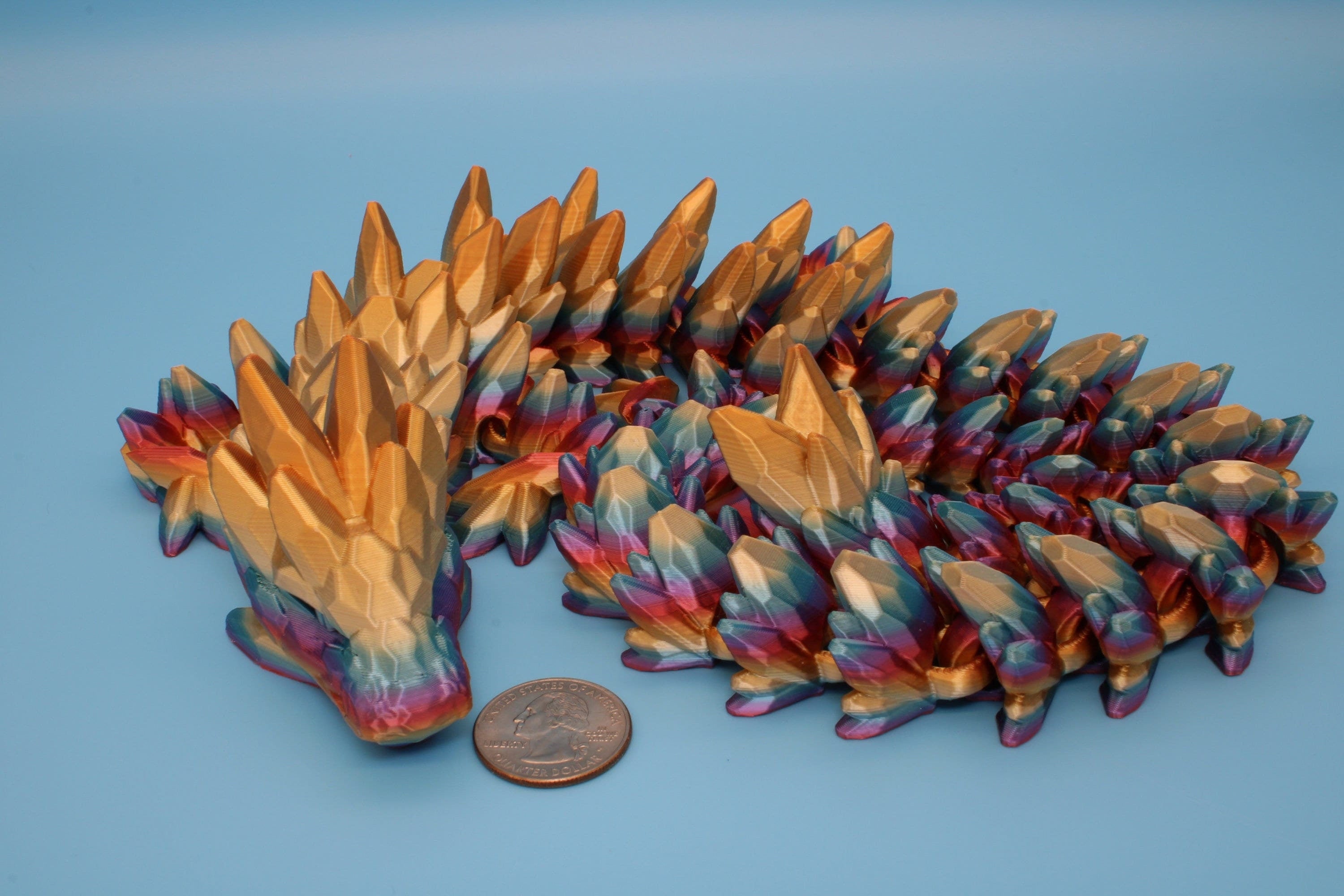 Gem Dragon | Rainbow | 3D Printed Articulating Dragon | Flexi Toy | Adult Fidget Toy | Dragon Buddy | 26 inches (Made)