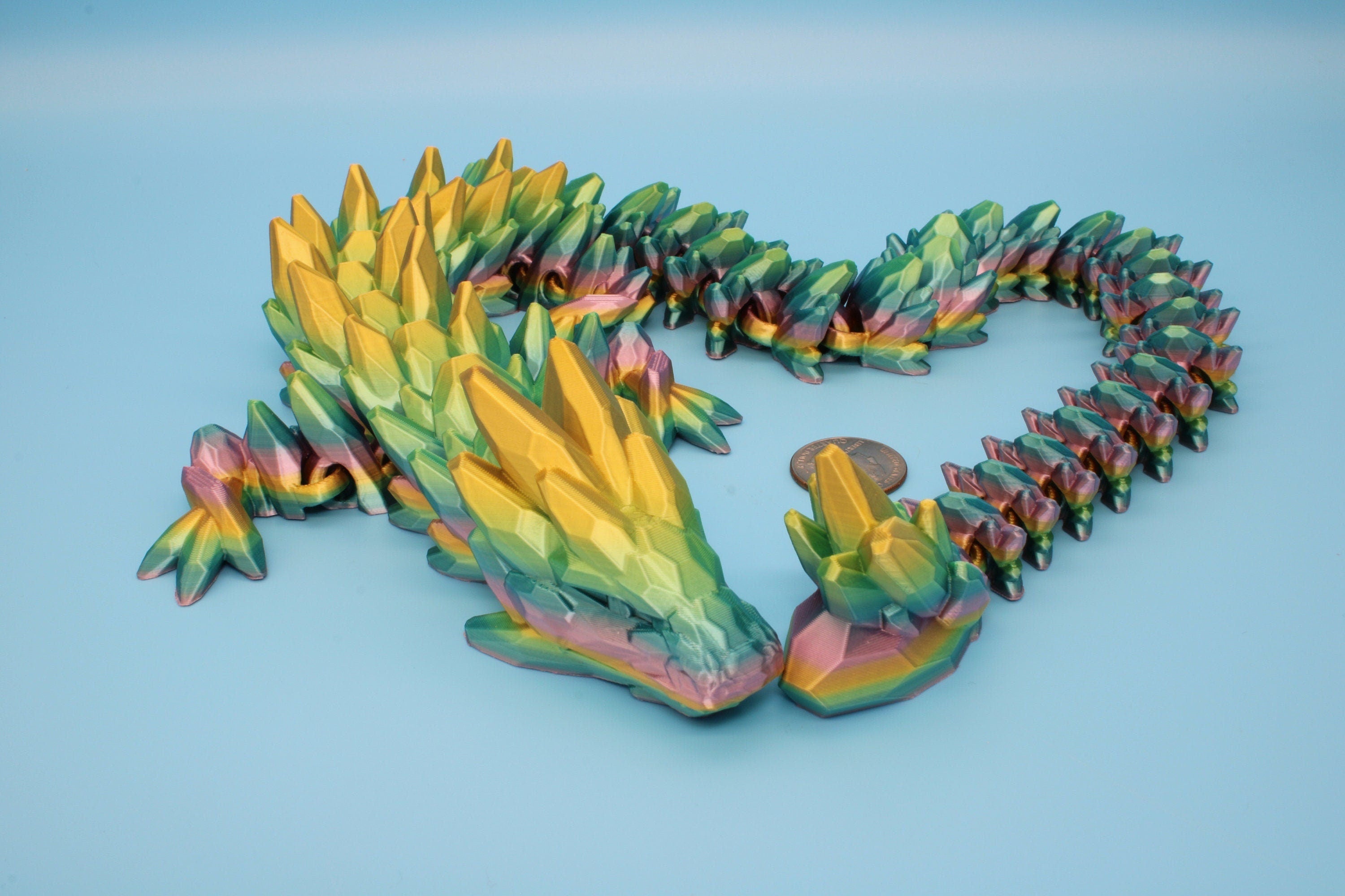 Gem Dragon | Rainbow | 3D Printed Articulating Dragon | Flexi Toy | Adult Fidget Toy | Dragon Buddy | 26 inches (Made)
