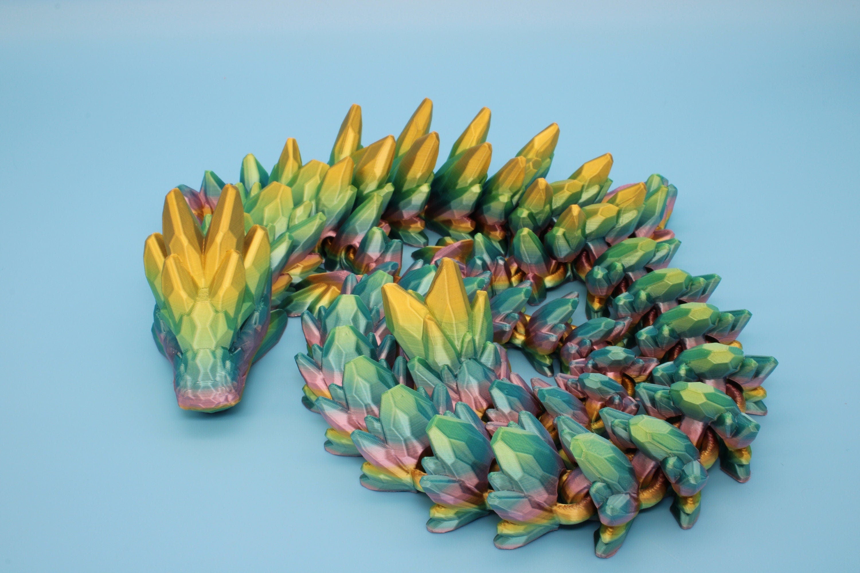 Gem Dragon | Rainbow | 3D Printed Articulating Dragon | Flexi Toy | Adult Fidget Toy | Dragon Buddy | 26 inches (Made)
