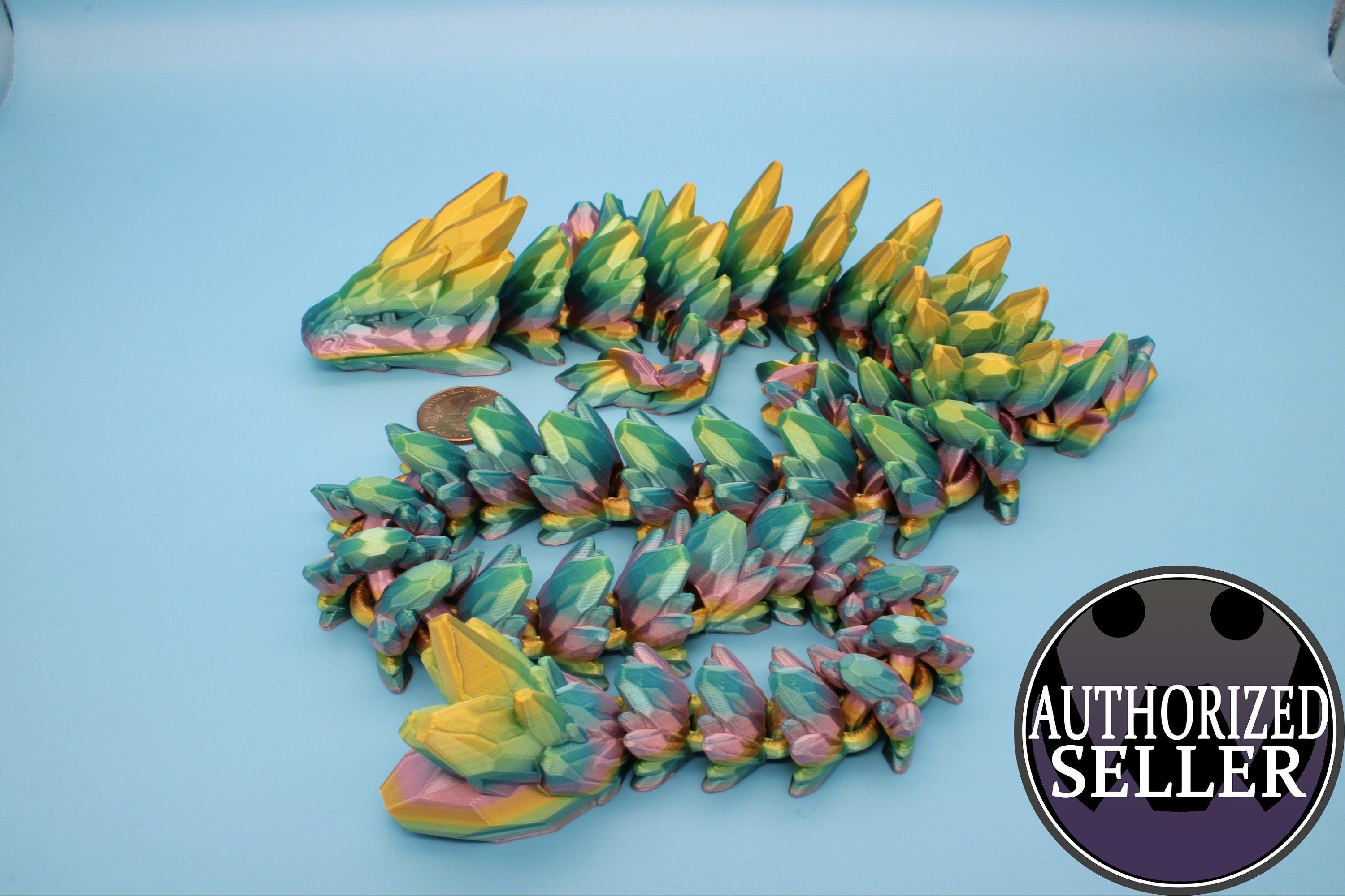 Gem Dragon | Rainbow | 3D Printed Articulating Dragon | Flexi Toy | Adult Fidget Toy | Dragon Buddy | 26 inches (Made)