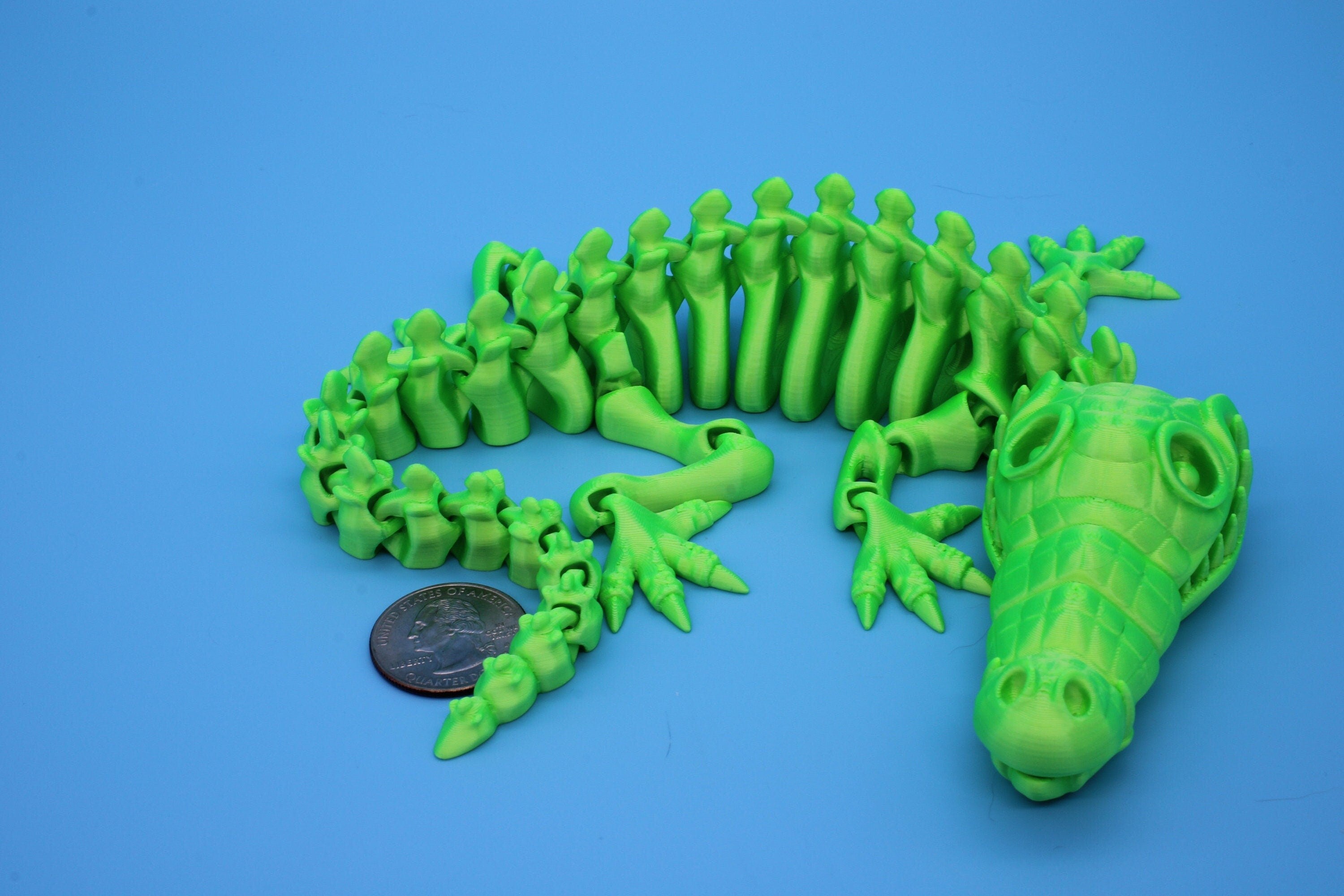 Green Crocodile | Cute Flexi Toy | Articulating Crocodile | 3D printed Unique Fidget | Desk Buddy | 13 in.