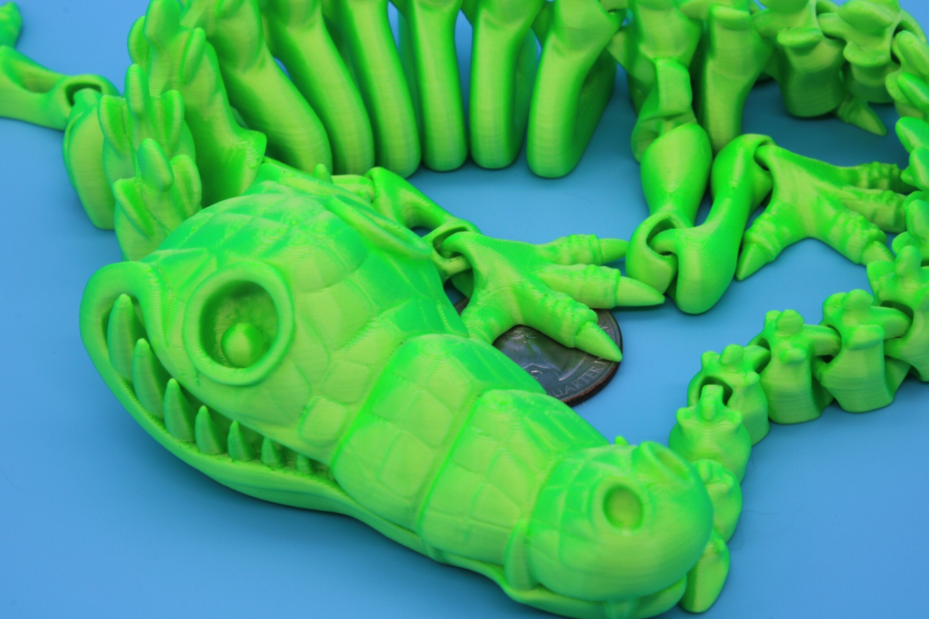 Green Crocodile | Cute Flexi Toy | Articulating Crocodile | 3D printed Unique Fidget | Desk Buddy | 13 in.