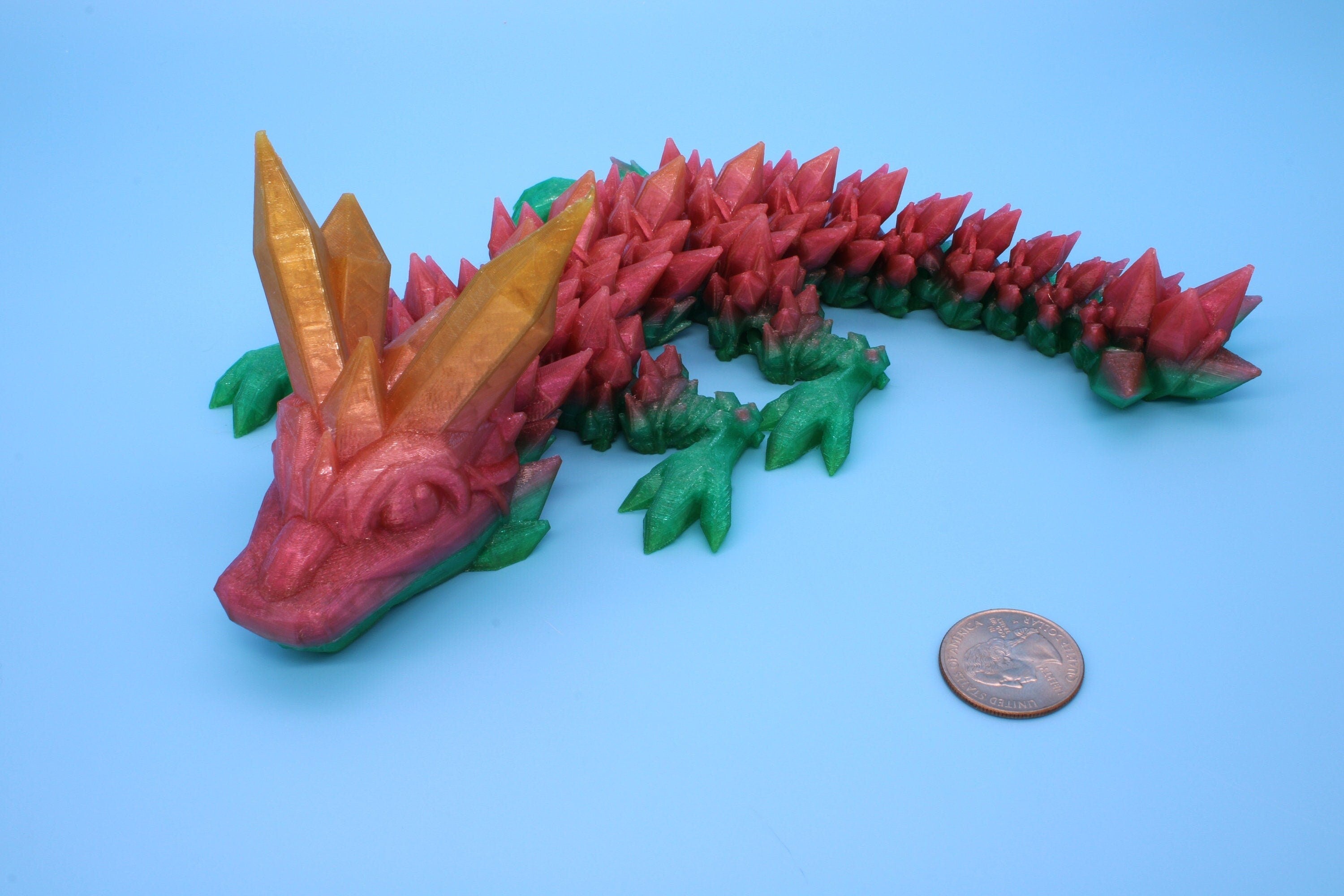 Flexible Crystal Baby Dragon | Quiet Flexi Toy | 3D Printed Crystal Dragon | 11.5 inches | Dragon friend | Fidget Toy | Flexi Dragon. (TPU)