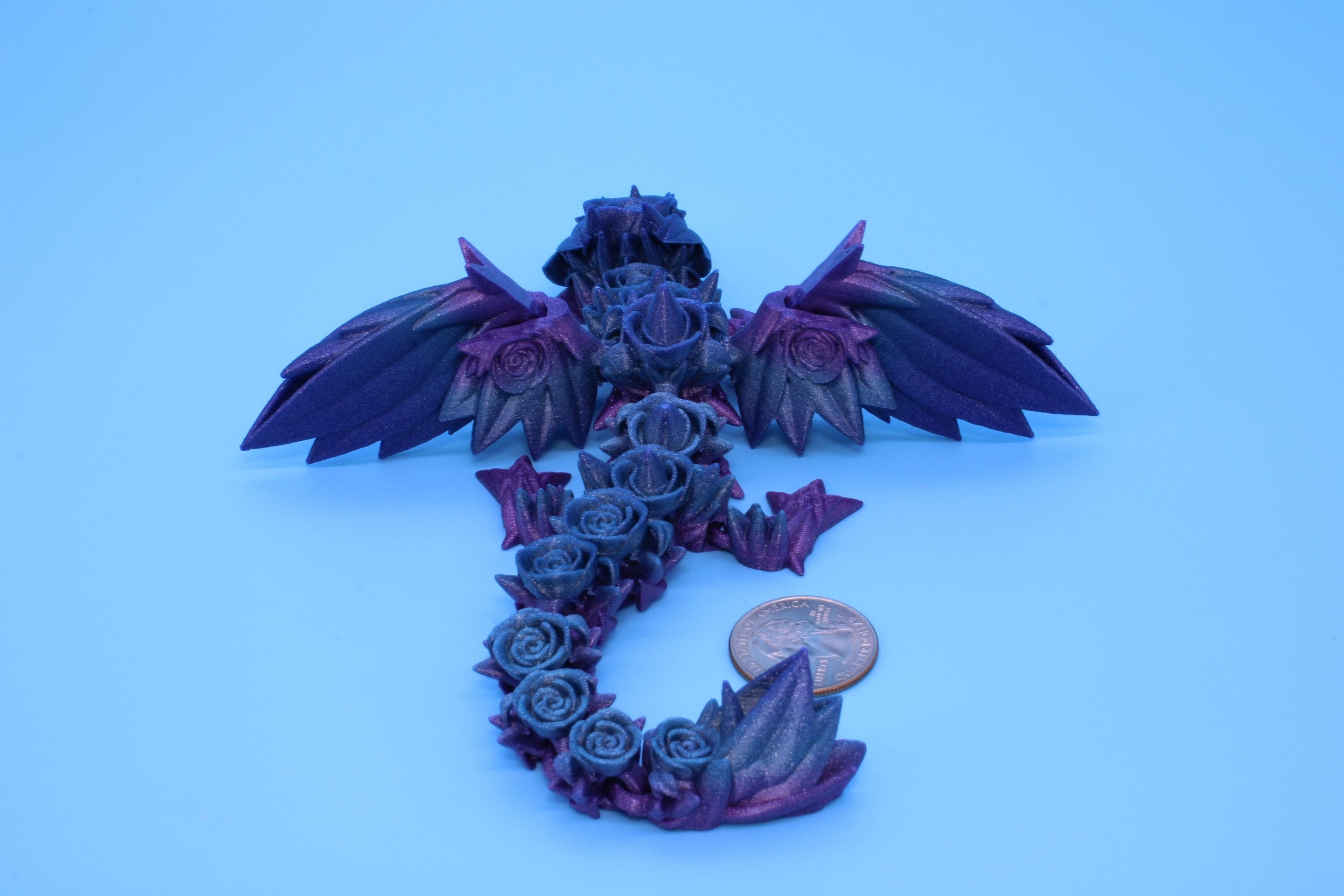 Miniature Baby Rose Wing Dragon | Rainbow | 3D printed articulating Toy Fidget | Flexi Toy 8.5 in. head to tail | Stress Relief Gift