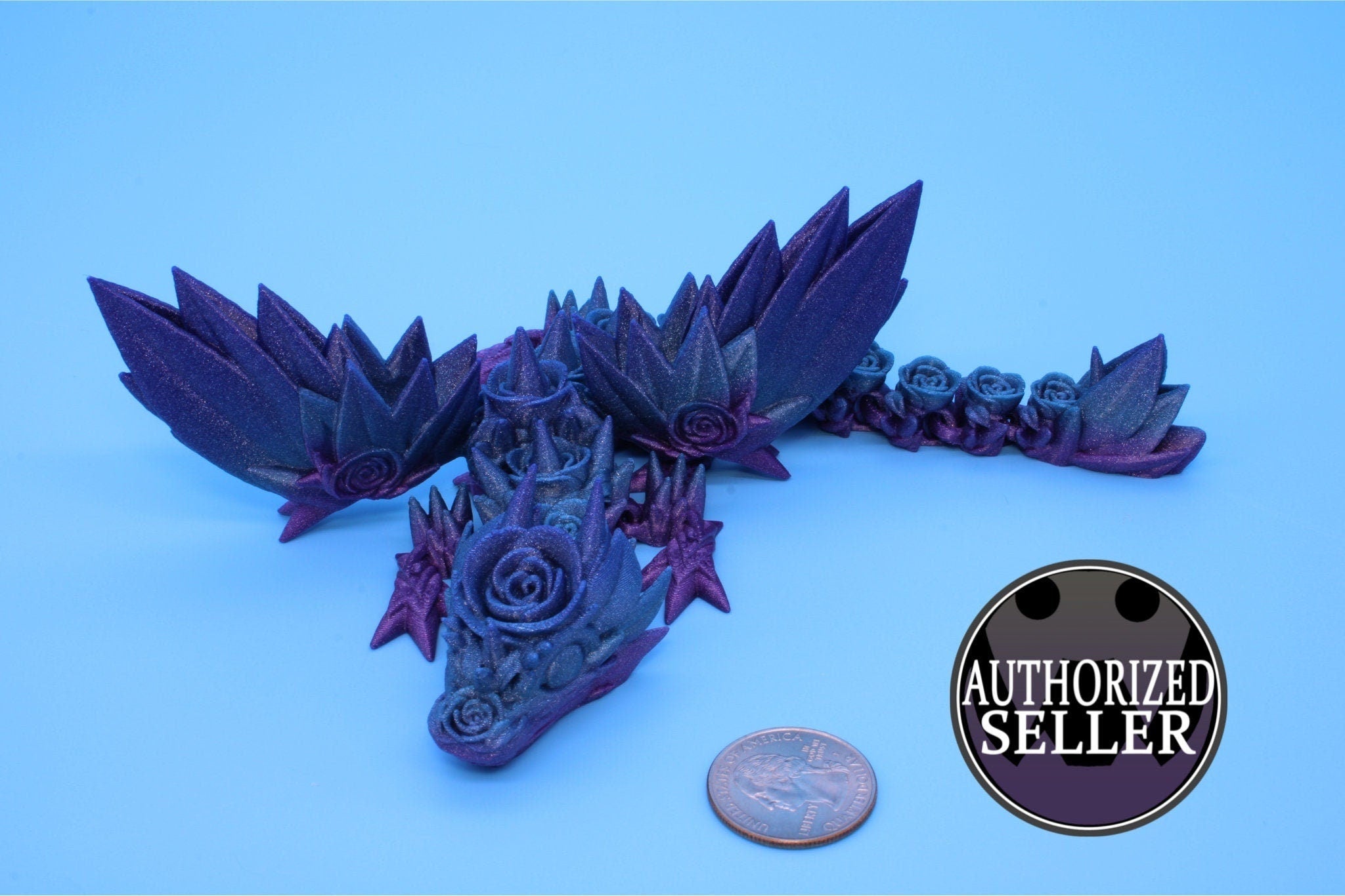 Miniature Baby Rose Wing Dragon | Rainbow | 3D printed articulating Toy Fidget | Flexi Toy 8.5 in. head to tail | Stress Relief Gift