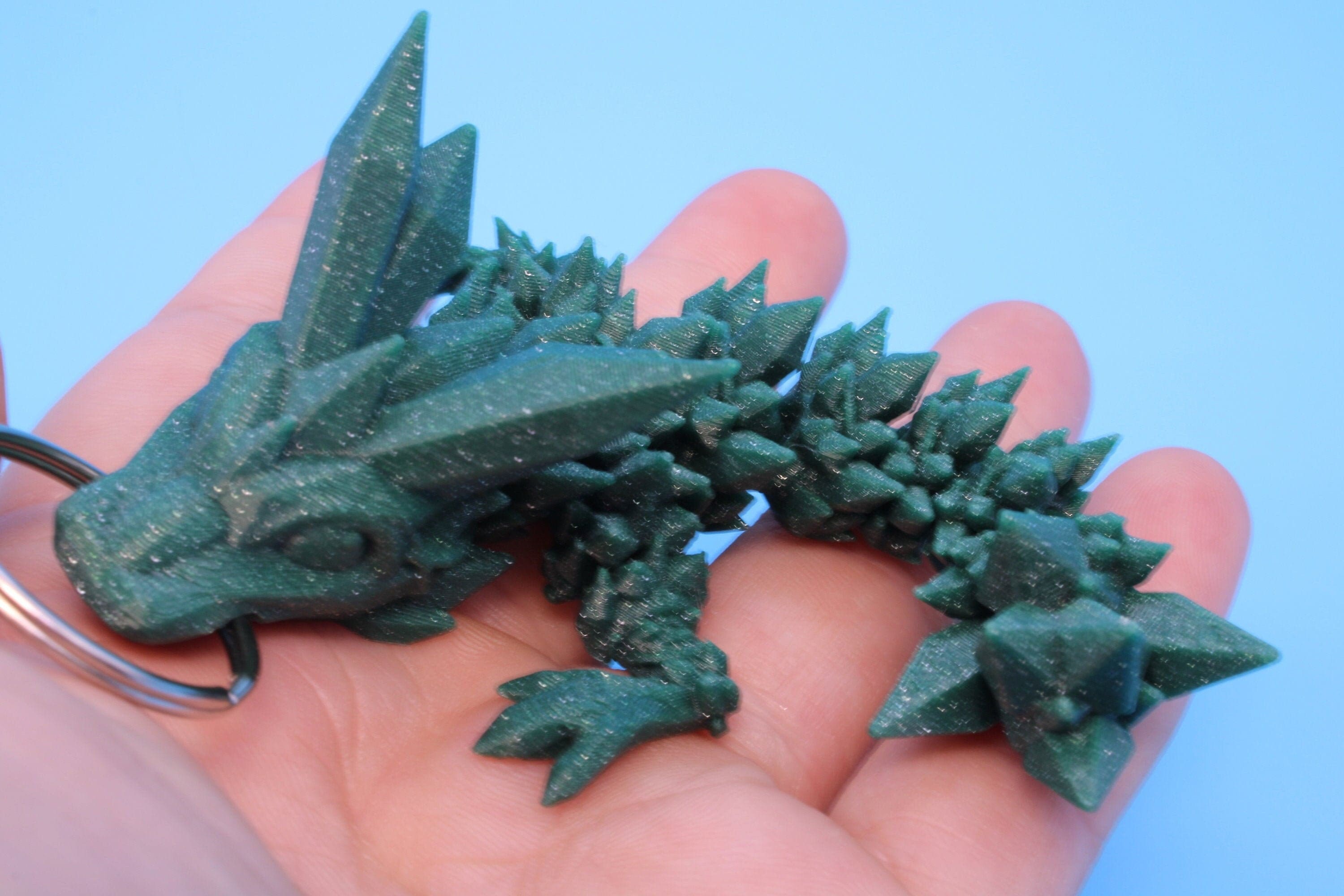 Green Baby Crystal Dragon Keychain | 3D Printed Crystal Dragon | 4.5 inches Dragon Friend | Sensory Toy | Fidget Toy | Flexi Dragon.