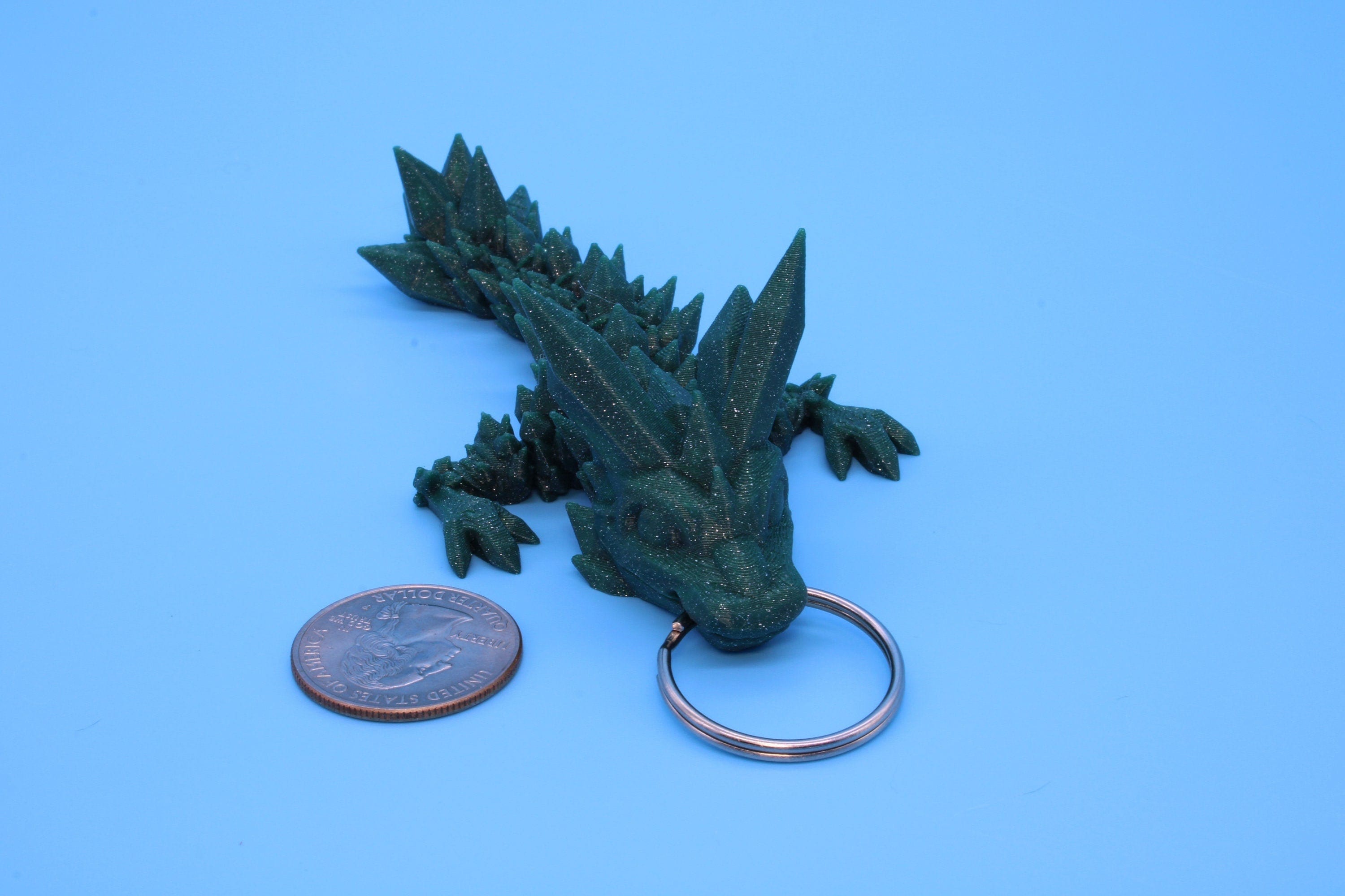 Green Baby Crystal Dragon Keychain | 3D Printed Crystal Dragon | 4.5 inches Dragon Friend | Sensory Toy | Fidget Toy | Flexi Dragon.