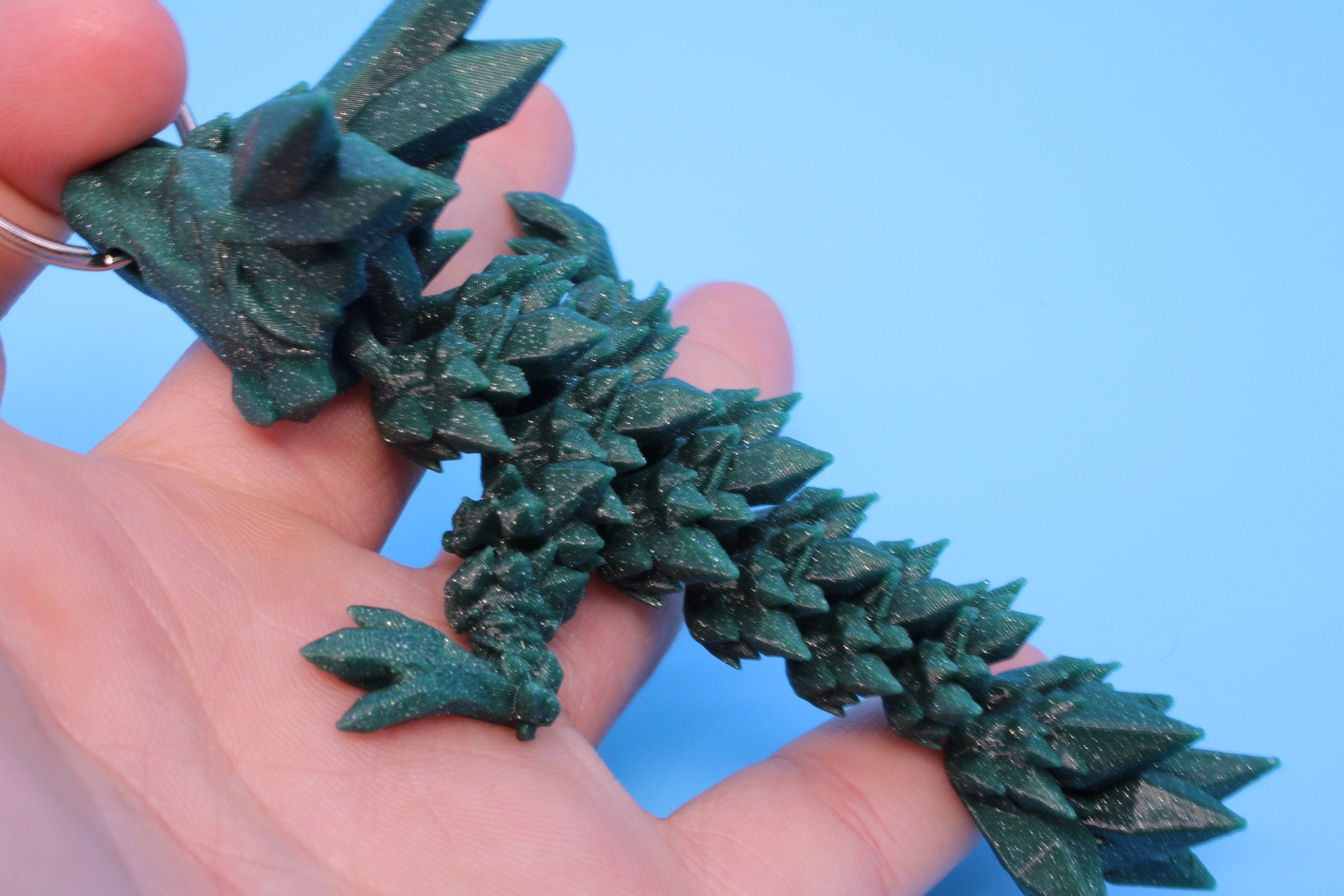 Green Baby Crystal Dragon Keychain | 3D Printed Crystal Dragon | 4.5 inches Dragon Friend | Sensory Toy | Fidget Toy | Flexi Dragon.