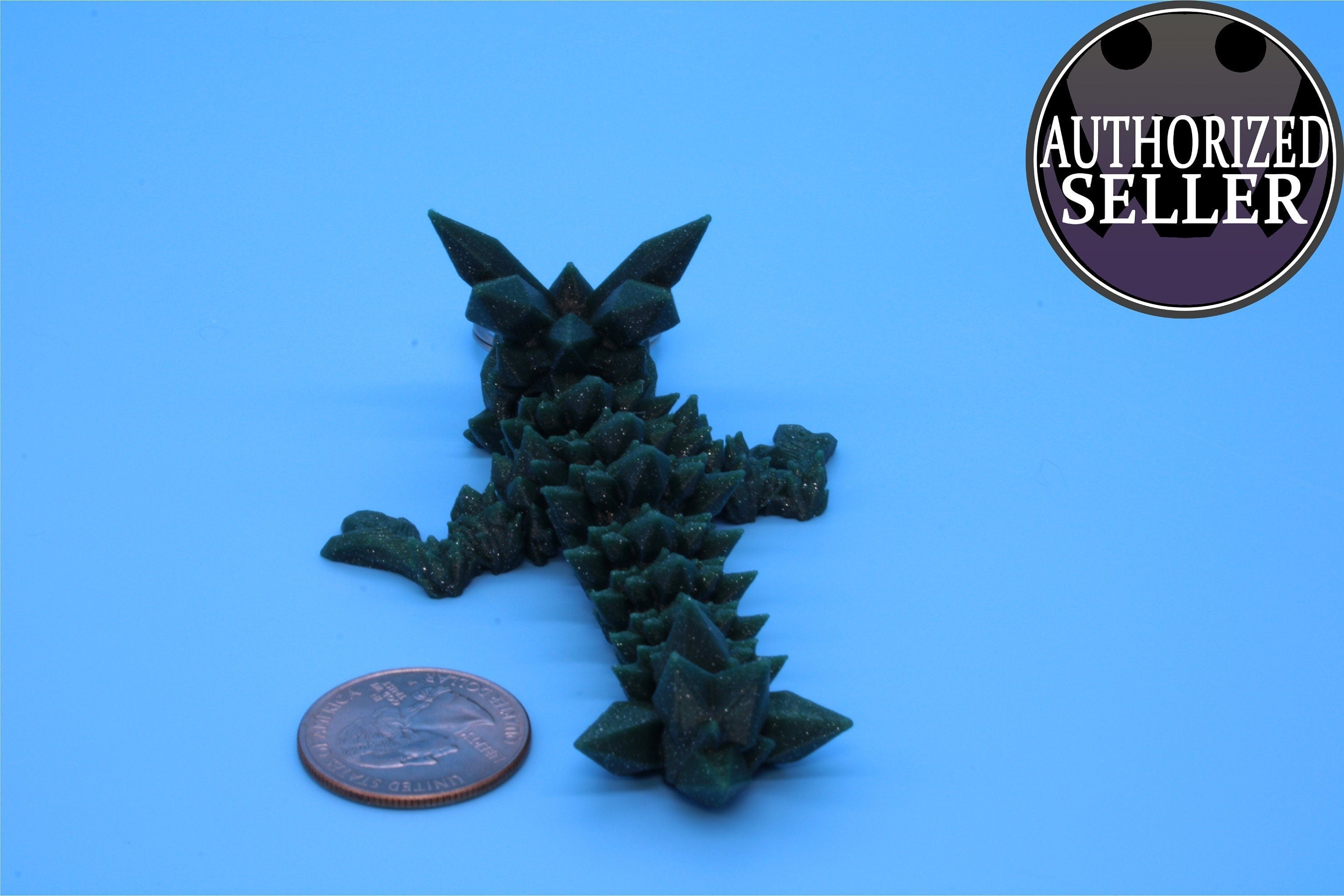 Green Baby Crystal Dragon Keychain | 3D Printed Crystal Dragon | 4.5 inches Dragon Friend | Sensory Toy | Fidget Toy | Flexi Dragon.