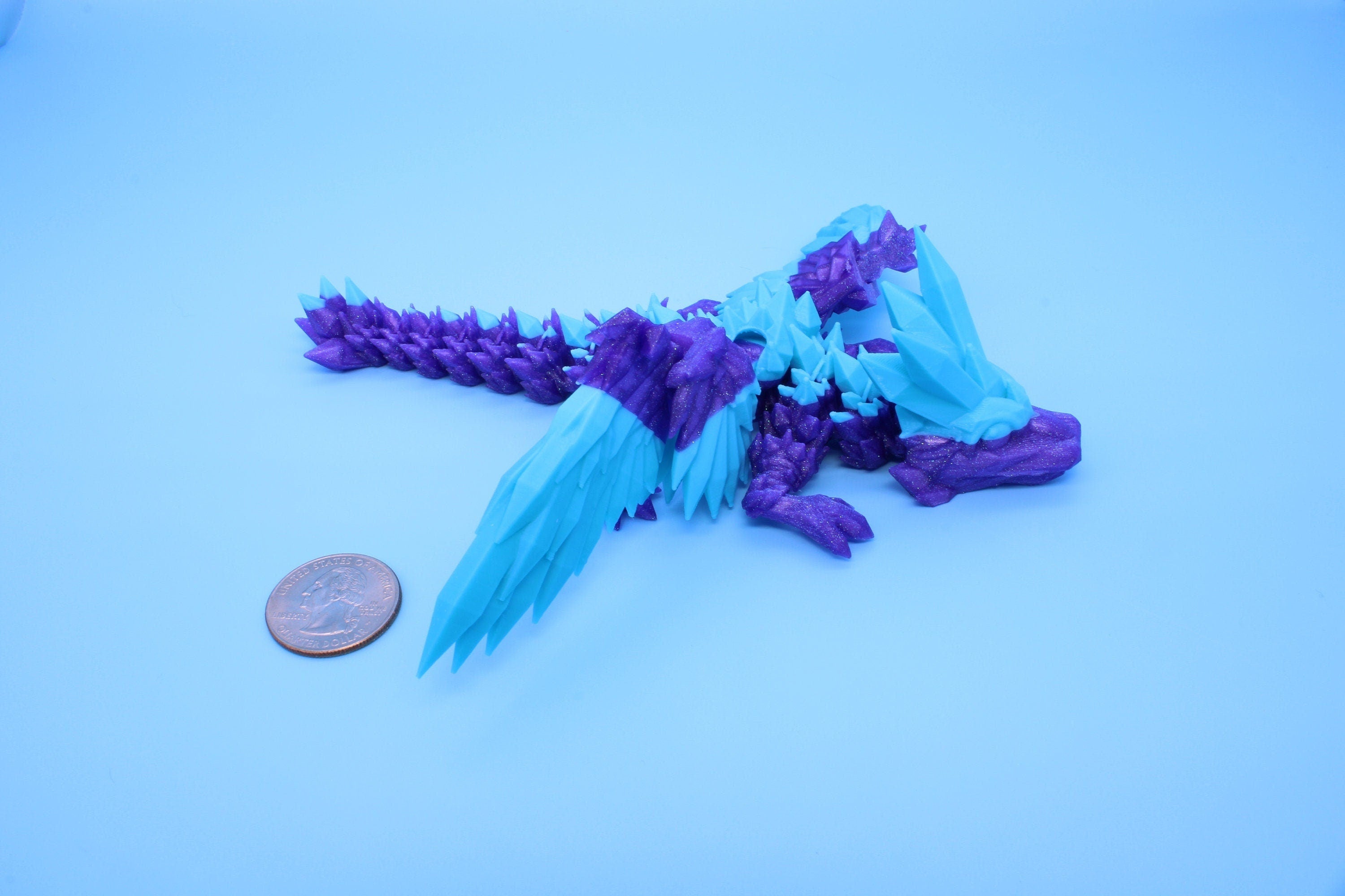 Miniature Baby Crystal Winged Dragon | Rainbow | 3D printed articulating Toy Fidget | Flexi Toy 7 in. head to tail | Stress Relief Gift