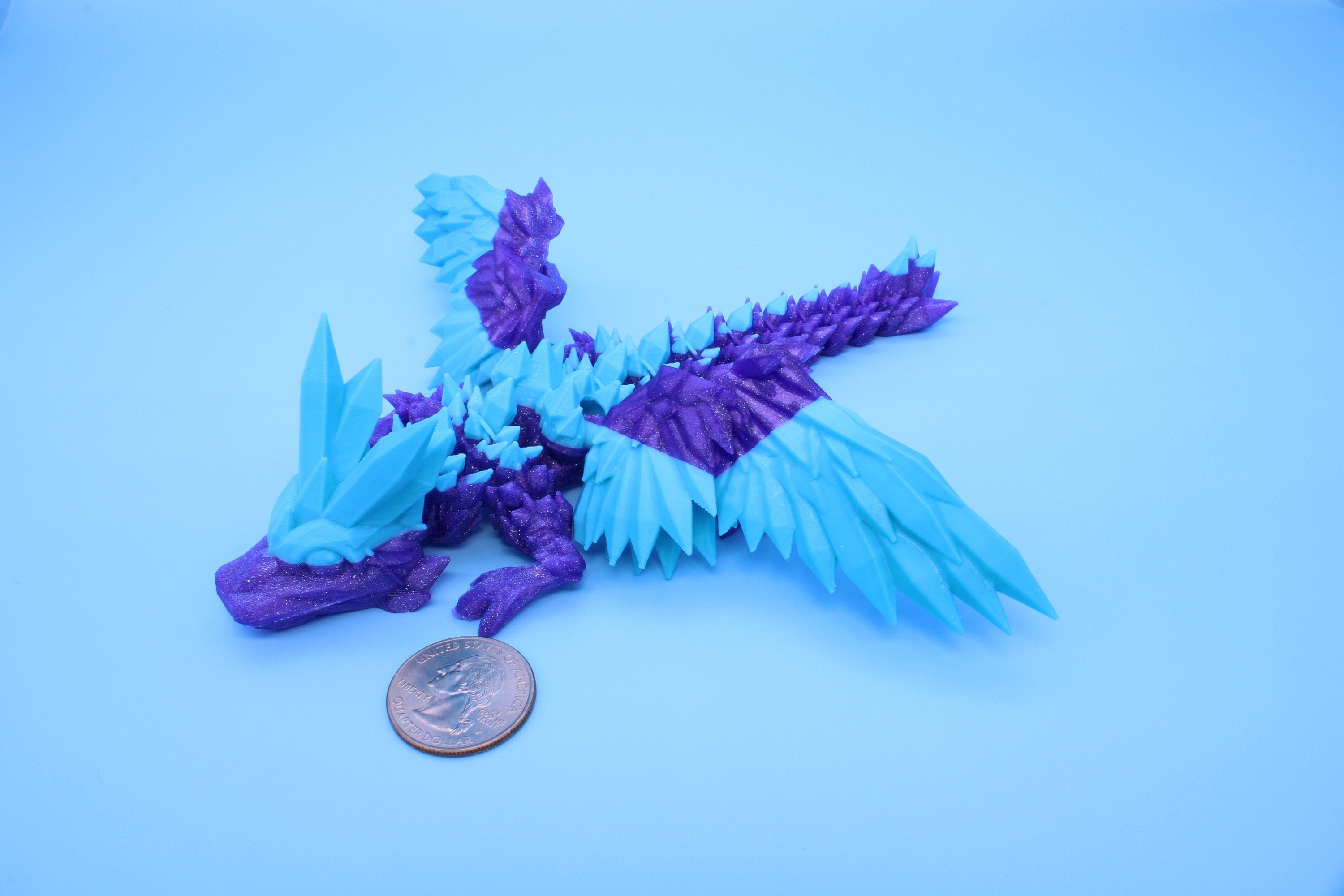 Miniature Baby Crystal Winged Dragon | Rainbow | 3D printed articulating Toy Fidget | Flexi Toy 7 in. head to tail | Stress Relief Gift