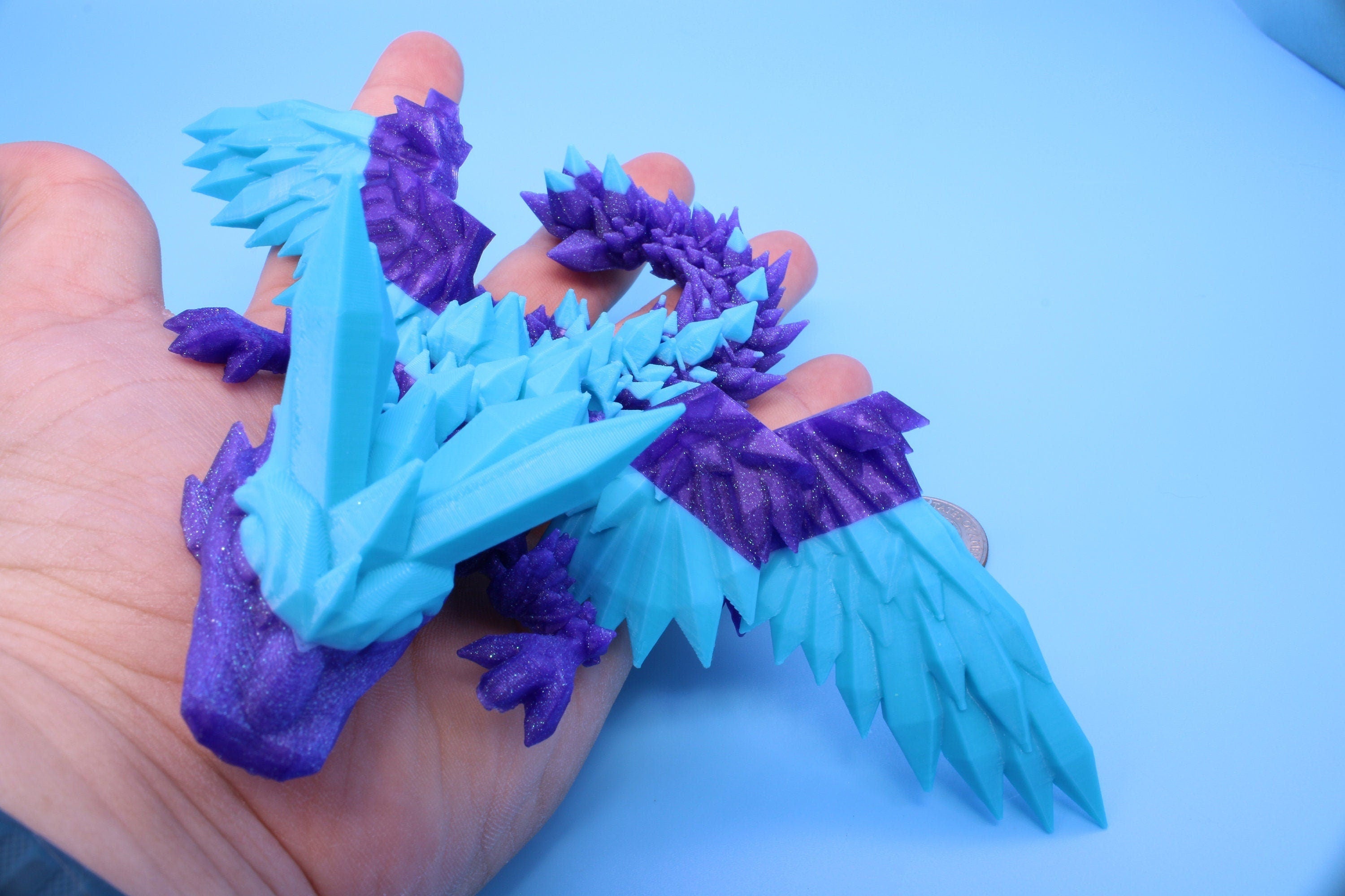 Miniature Baby Crystal Winged Dragon | Rainbow | 3D printed articulating Toy Fidget | Flexi Toy 7 in. head to tail | Stress Relief Gift