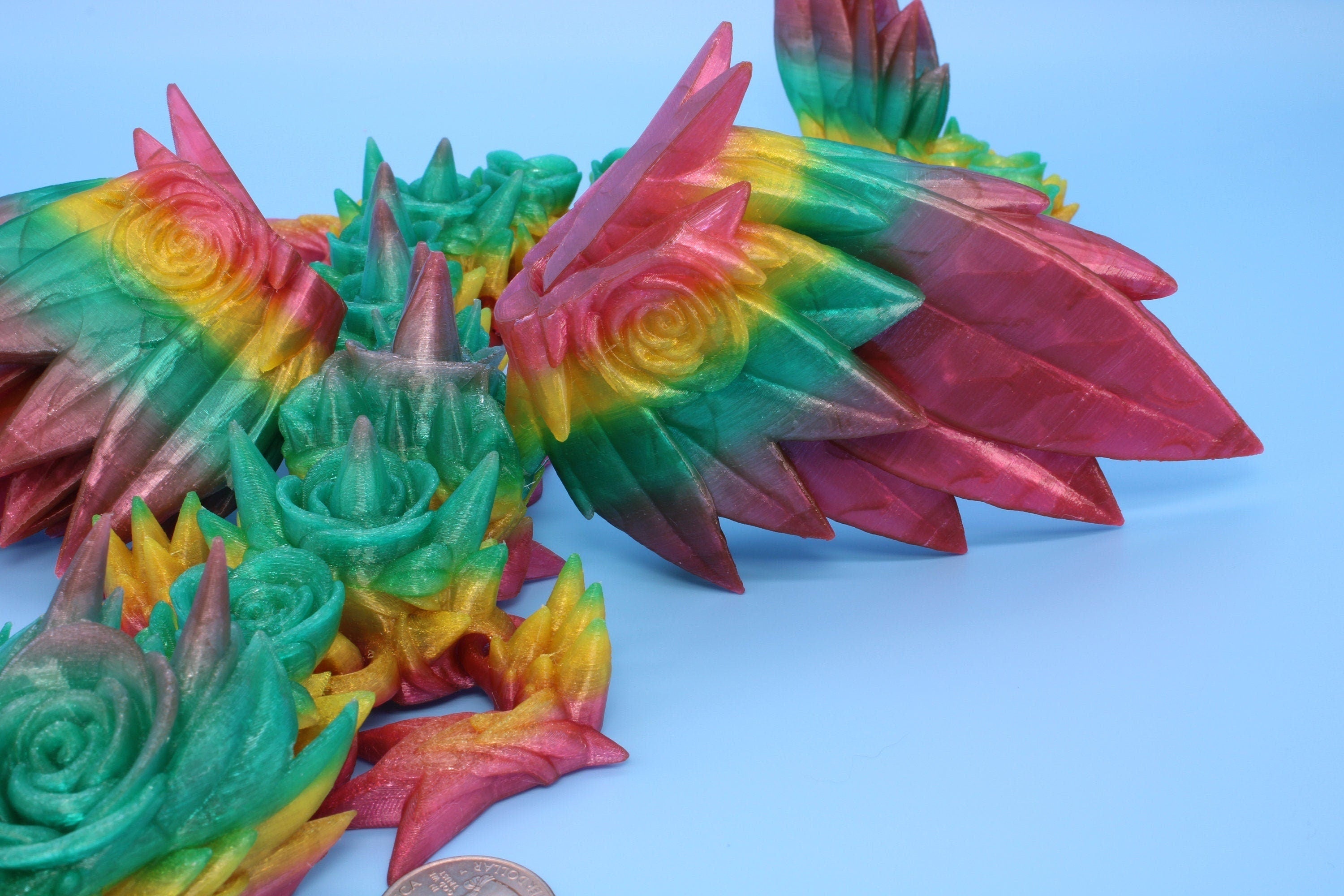 Flexible Rainbow Rose Wing Articulating Dragon | 3D Printed Fidget | Flexi Toy | Adult Fidget Toy | Sensory Desk Toy | 19 in. | (TPU).