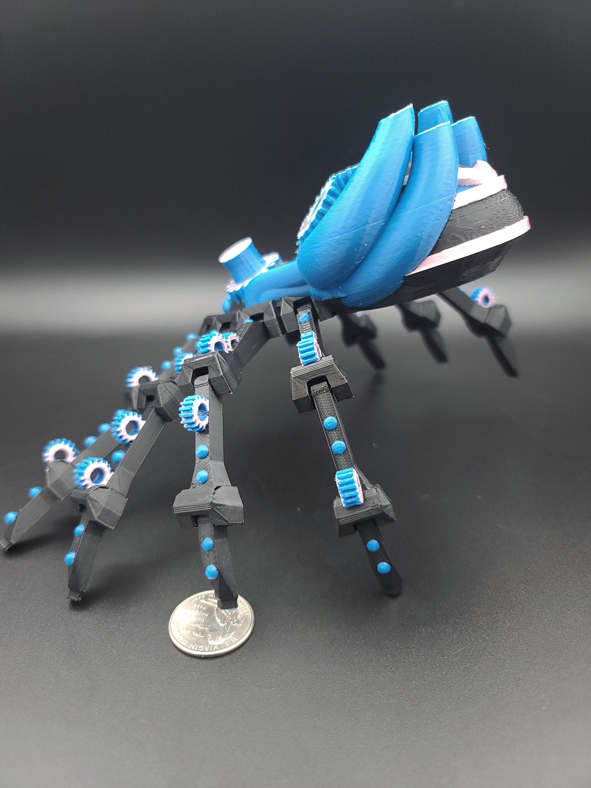 Multi Color Steam Punk Spider. 100% 3D printed! Steam Punk Spider 3D printed articulating spider . flexi Toy, 9.75 in. Stress Relief, Gift.
