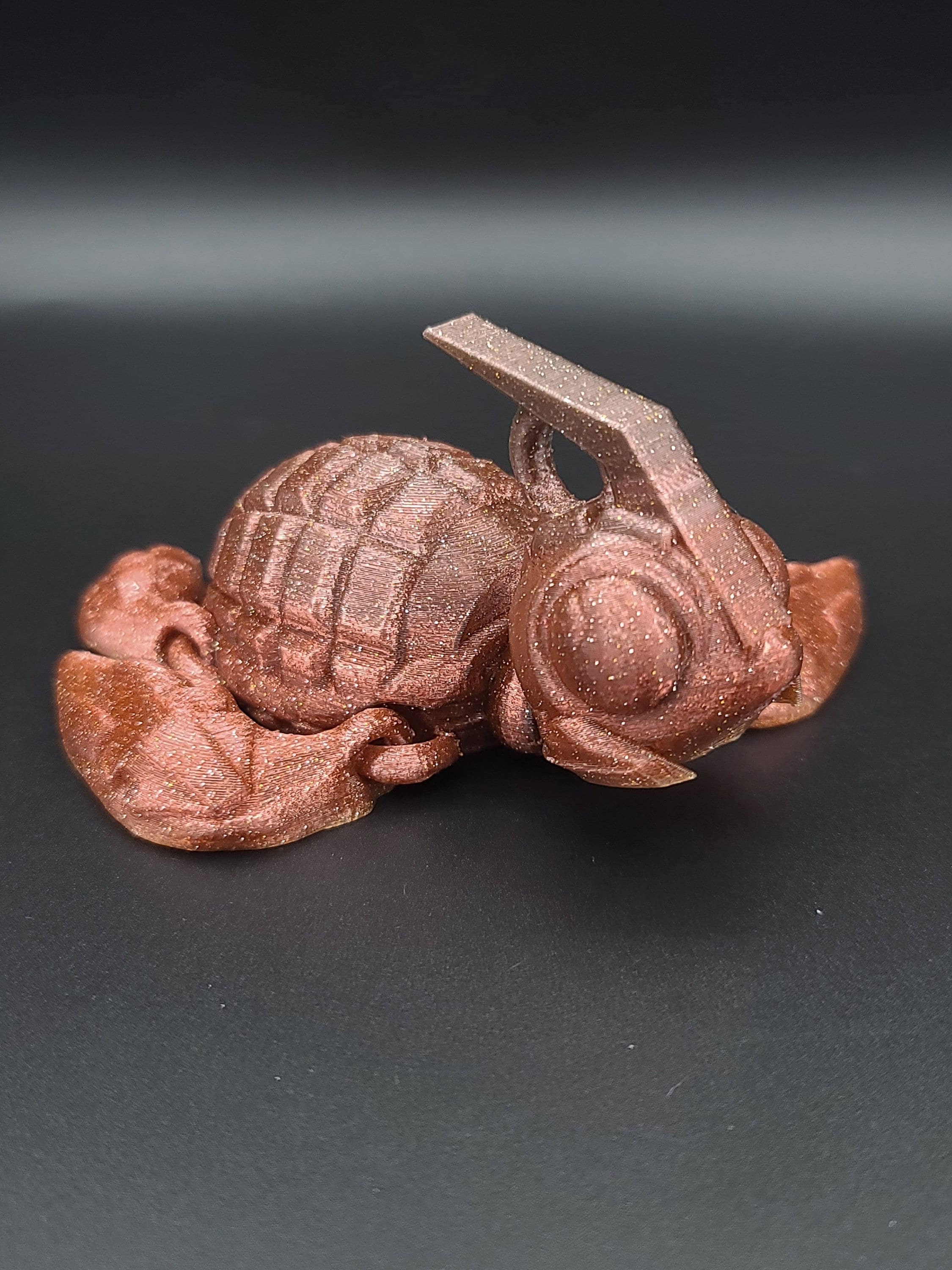 Dark red grenurtle grenade / turtle 3d printed small color change (golden bottom to red / maroon) (made) adult desk fidget toy.
